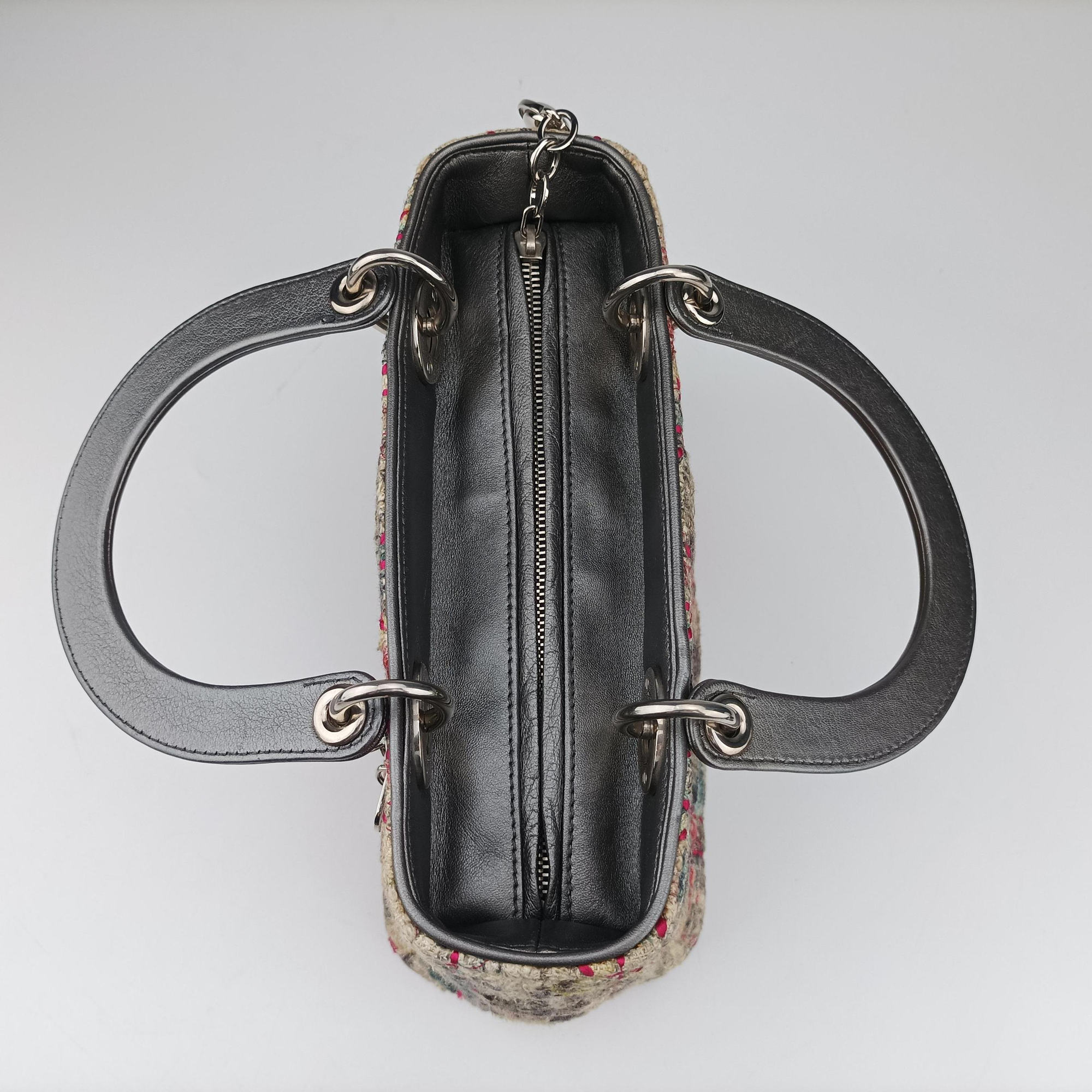 Pre-owned Christian Dior Lady Dior Multicolor Tweed Wool × Metallic Leather  shoulderbag | stylenewstar