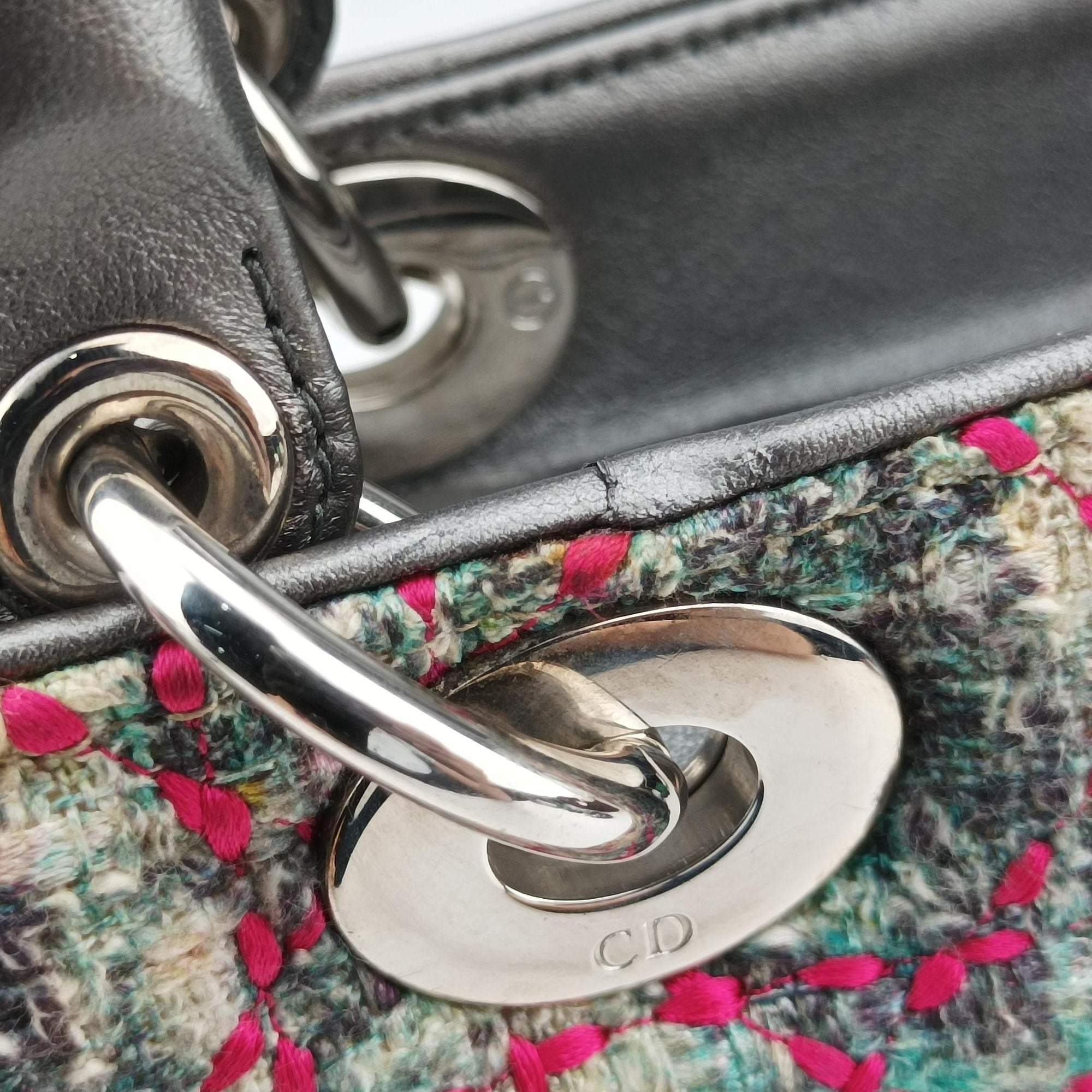 Pre-owned Christian Dior Lady Dior Multicolor Tweed Wool × Metallic Leather  shoulderbag | stylenewstar