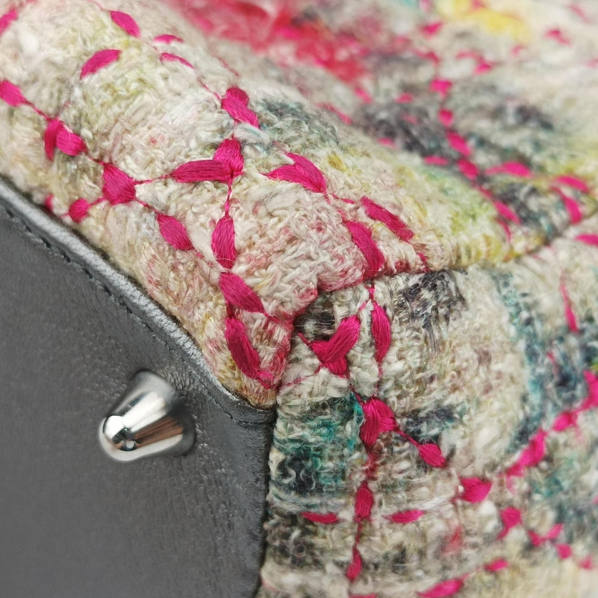 Pre-owned Christian Dior Lady Dior Multicolor Tweed Wool × Metallic Leather  shoulderbag | stylenewstar