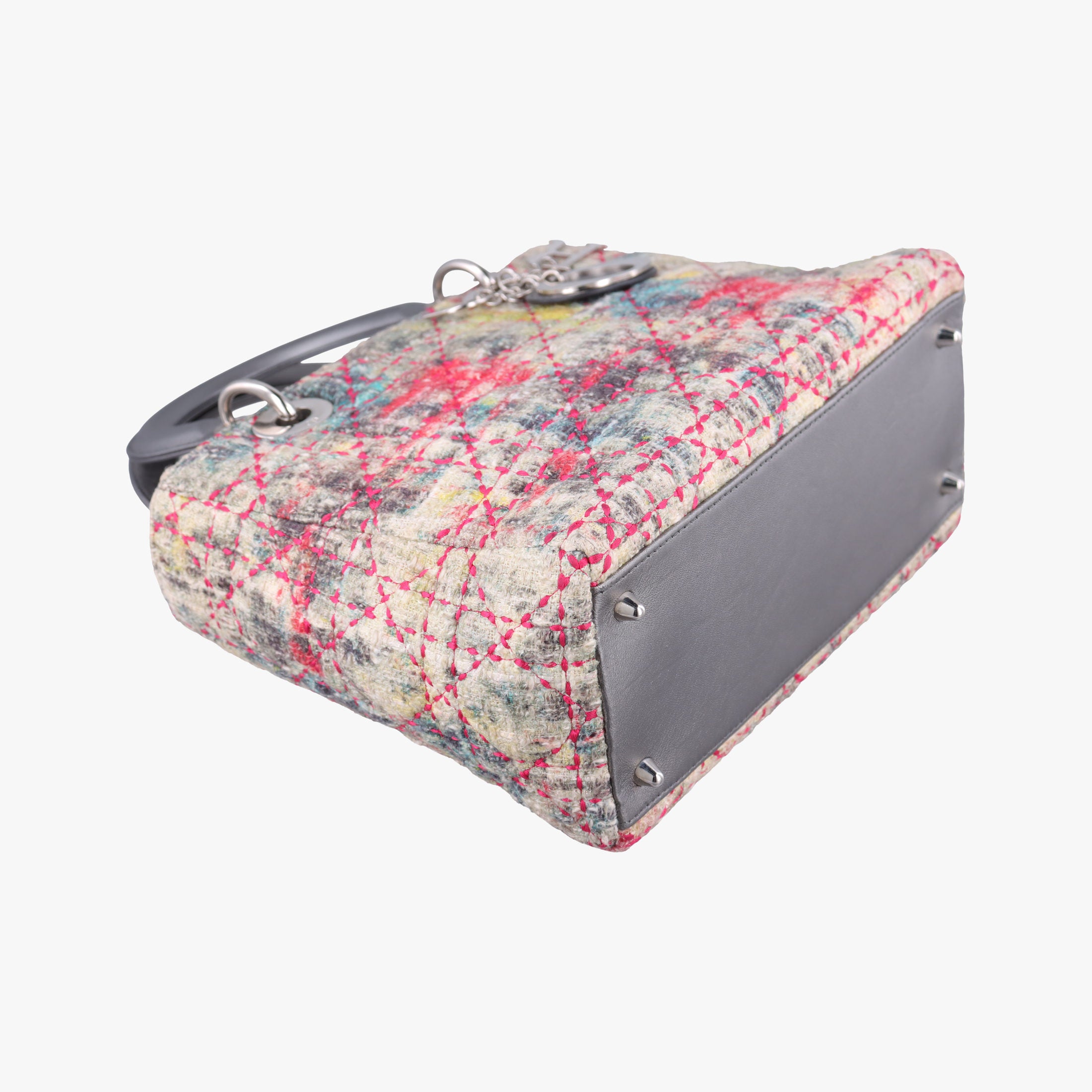 Pre-owned Christian Dior Lady Dior Multicolor Tweed Wool × Metallic Leather  shoulderbag | stylenewstar