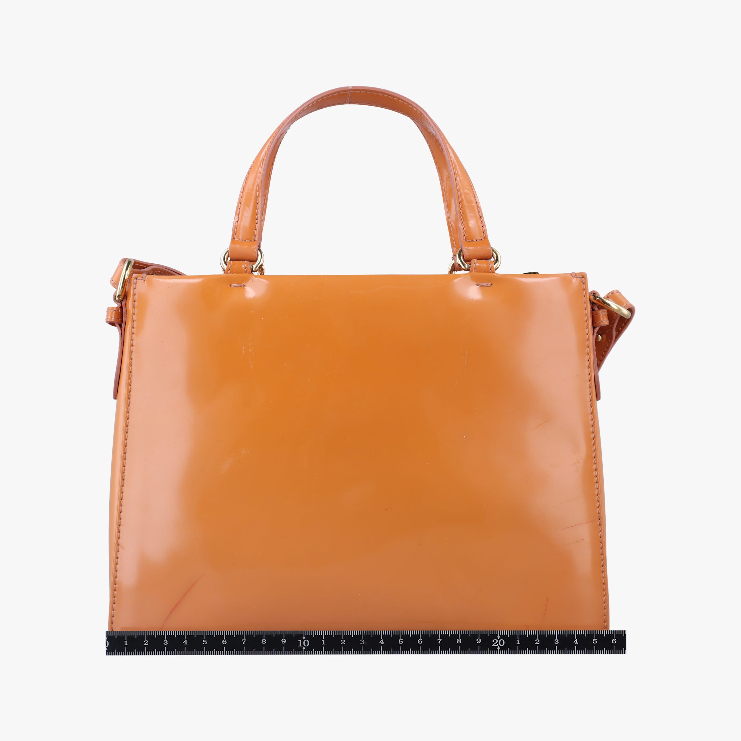 Pre-owned Ferragamo Vara Bow Caramel Patent  shoulderbag | stylenewstar