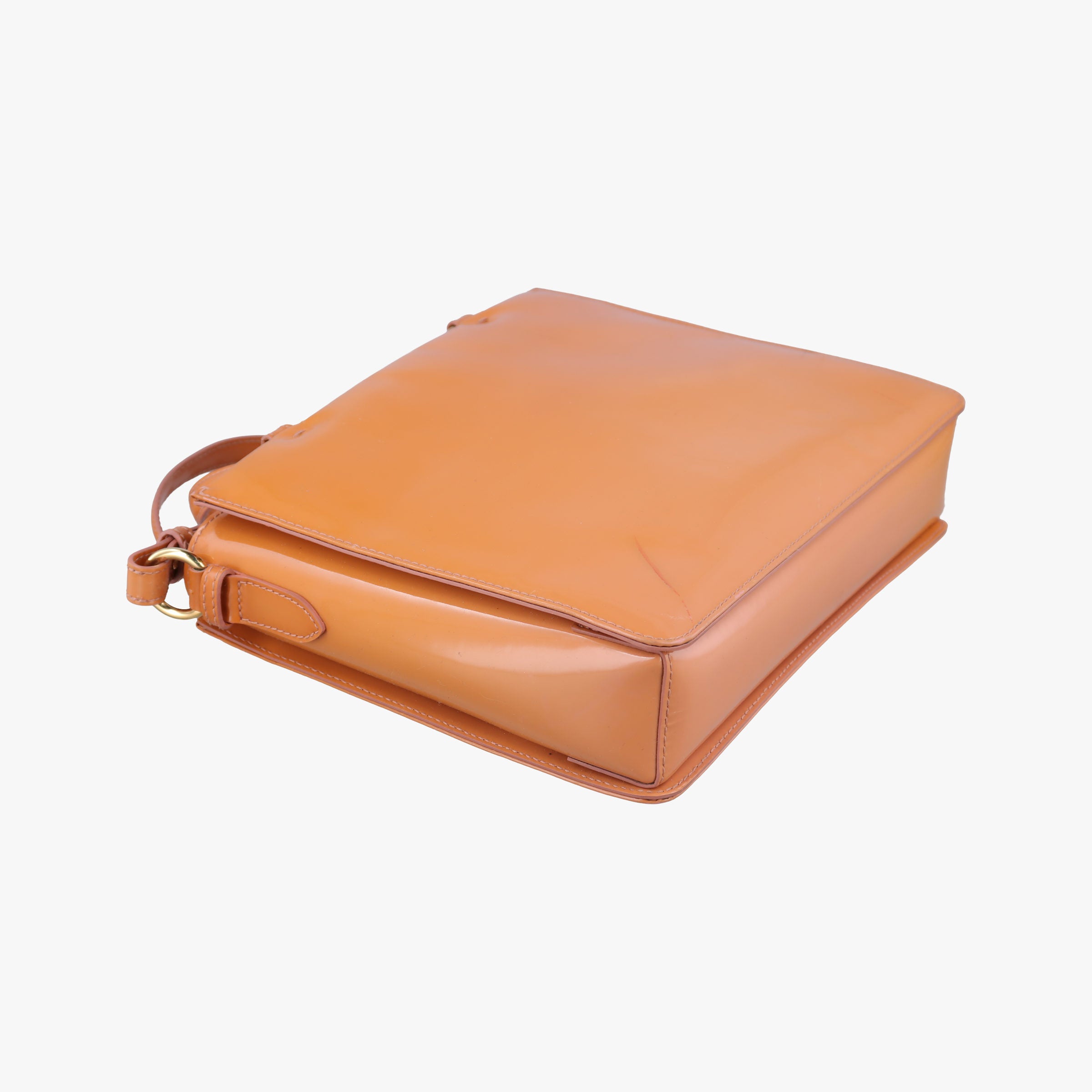 Pre-owned Ferragamo Vara Bow Caramel Patent  shoulderbag | stylenewstar