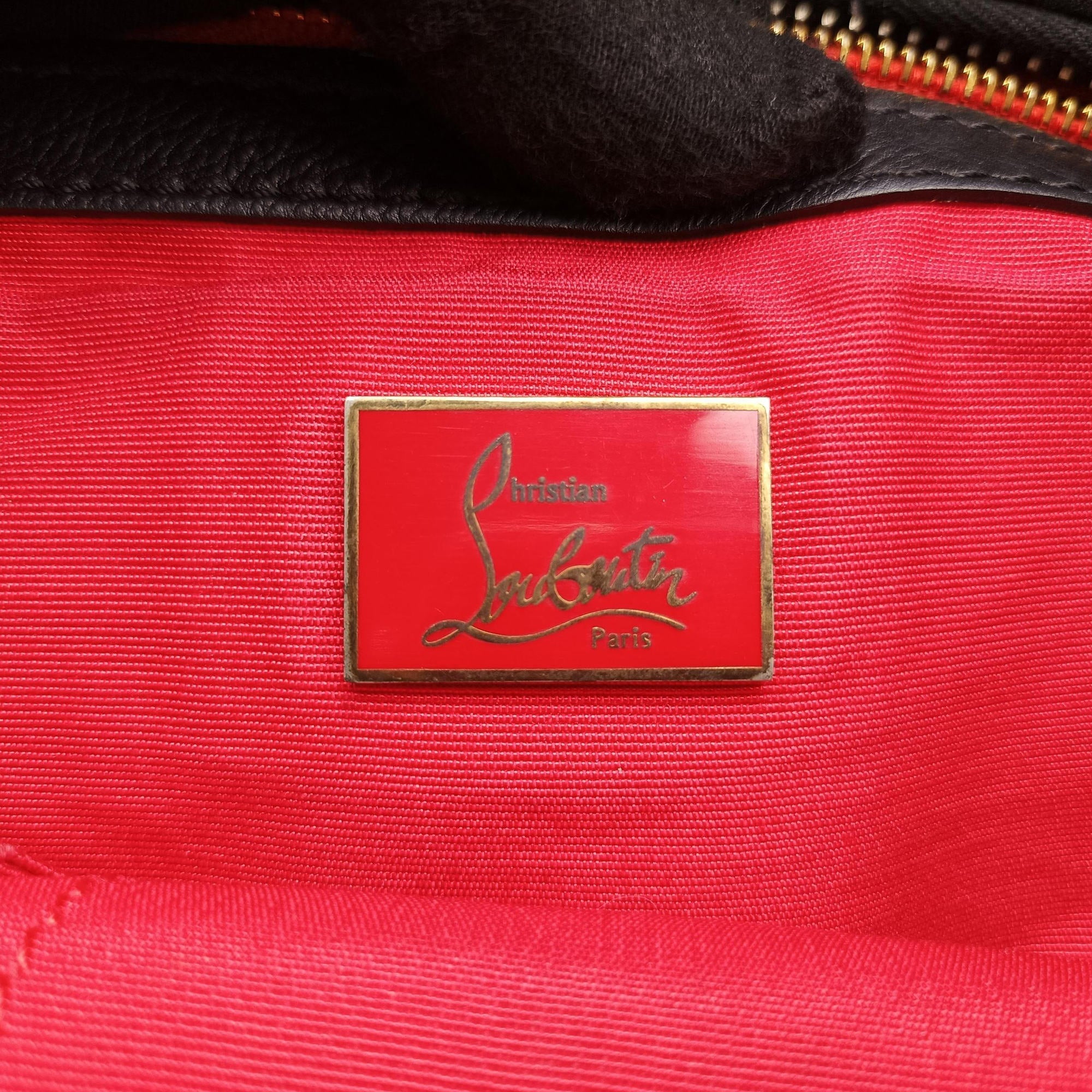 Pre-owned Christian Louboutin Syd Spiked Red Tartan × Black Canvas/Velvet × Calfskin  backpack/rucksack | stylenewstar