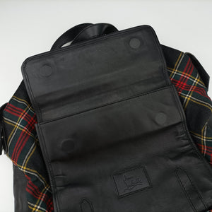 Pre-owned Christian Louboutin Syd Spiked Red Tartan × Black Canvas/Velvet × Calfskin  backpack/rucksack | stylenewstar