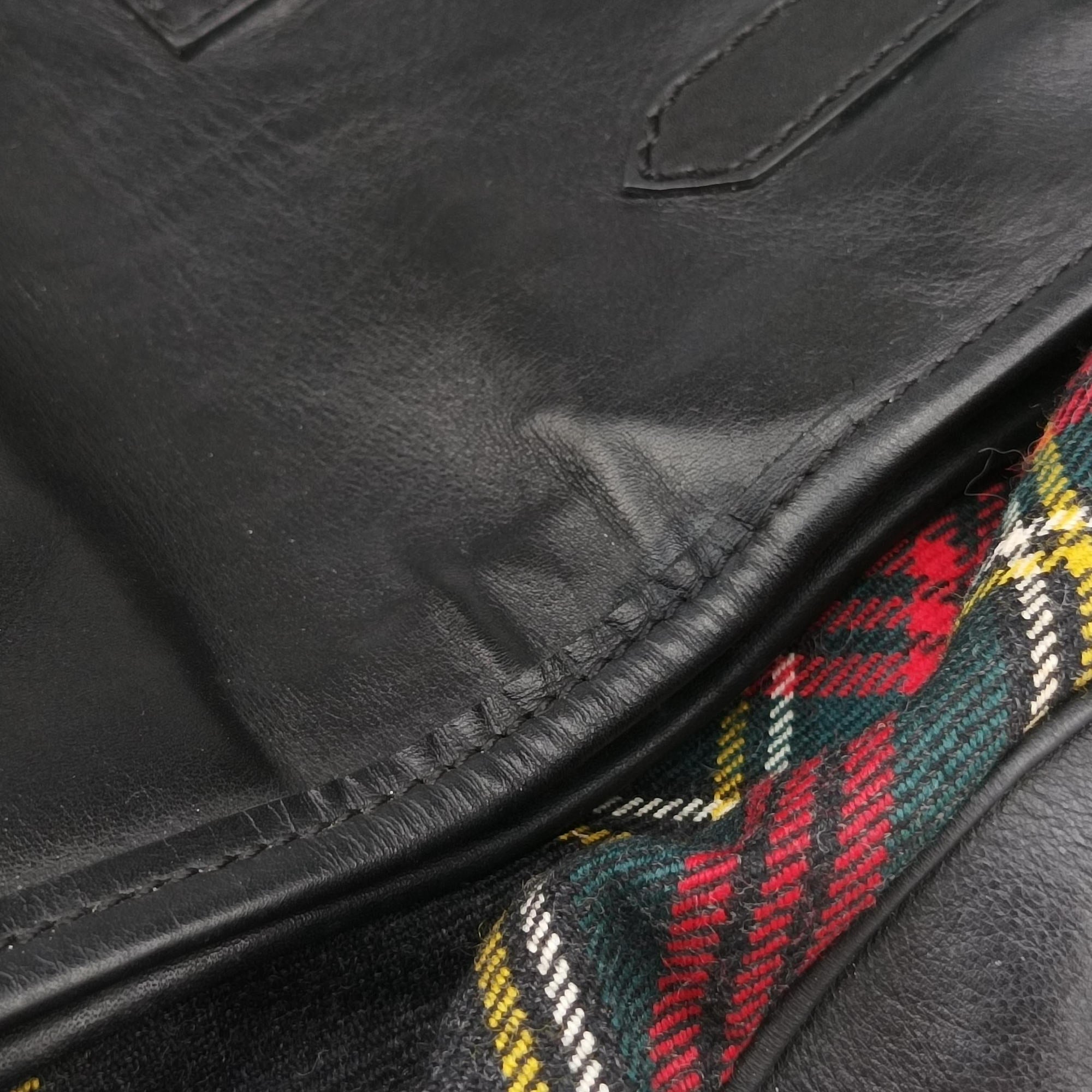 Pre-owned Christian Louboutin Syd Spiked Red Tartan × Black Canvas/Velvet × Calfskin  backpack/rucksack | stylenewstar
