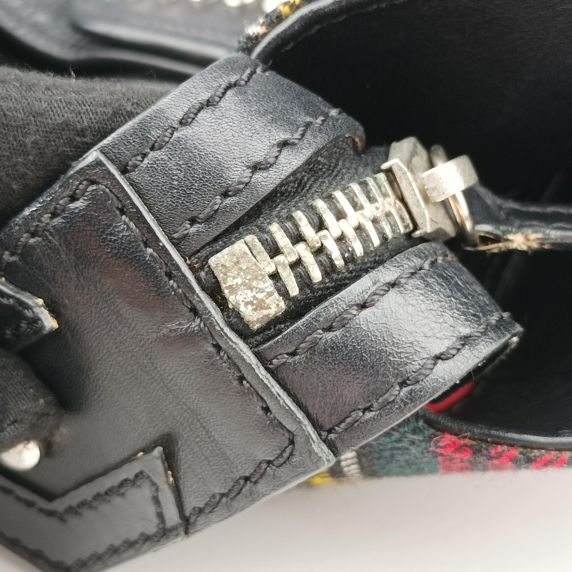 Pre-owned Christian Louboutin Syd Spiked Red Tartan × Black Canvas/Velvet × Calfskin  backpack/rucksack | stylenewstar