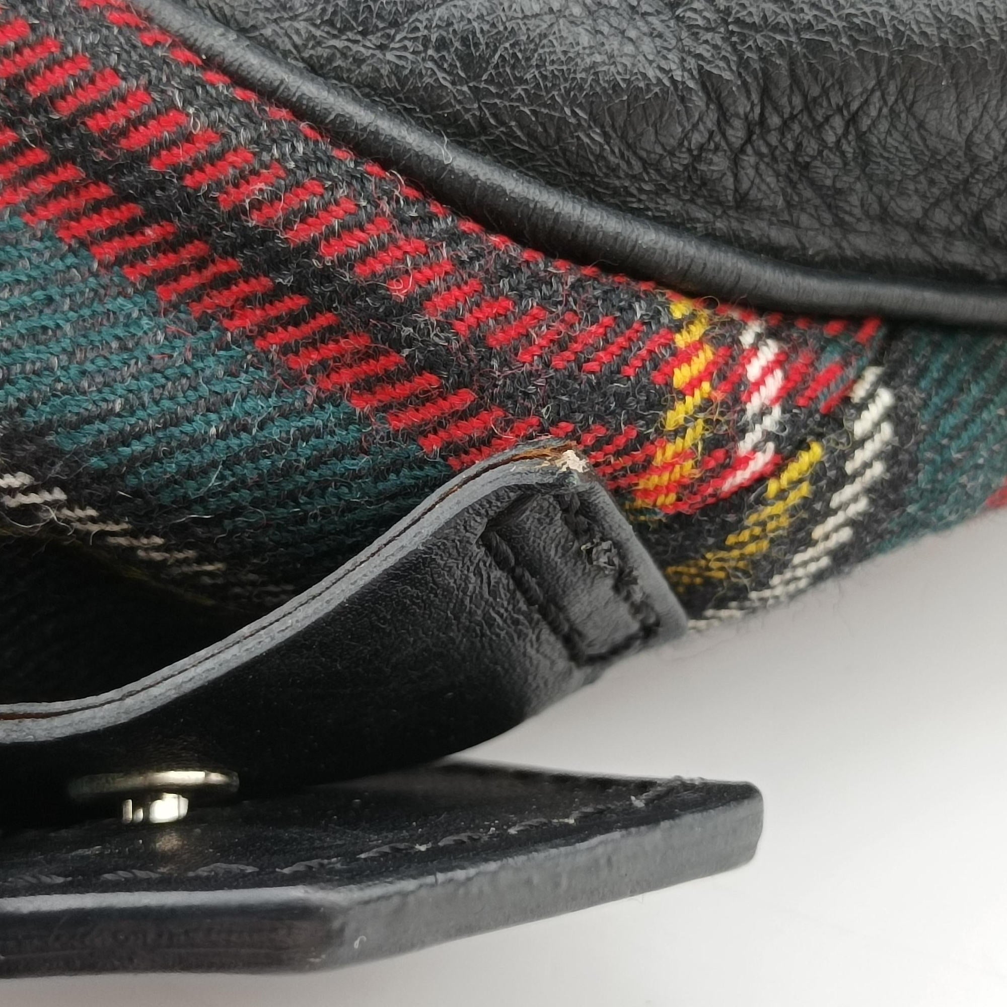 Pre-owned Christian Louboutin Syd Spiked Red Tartan × Black Canvas/Velvet × Calfskin  backpack/rucksack | stylenewstar
