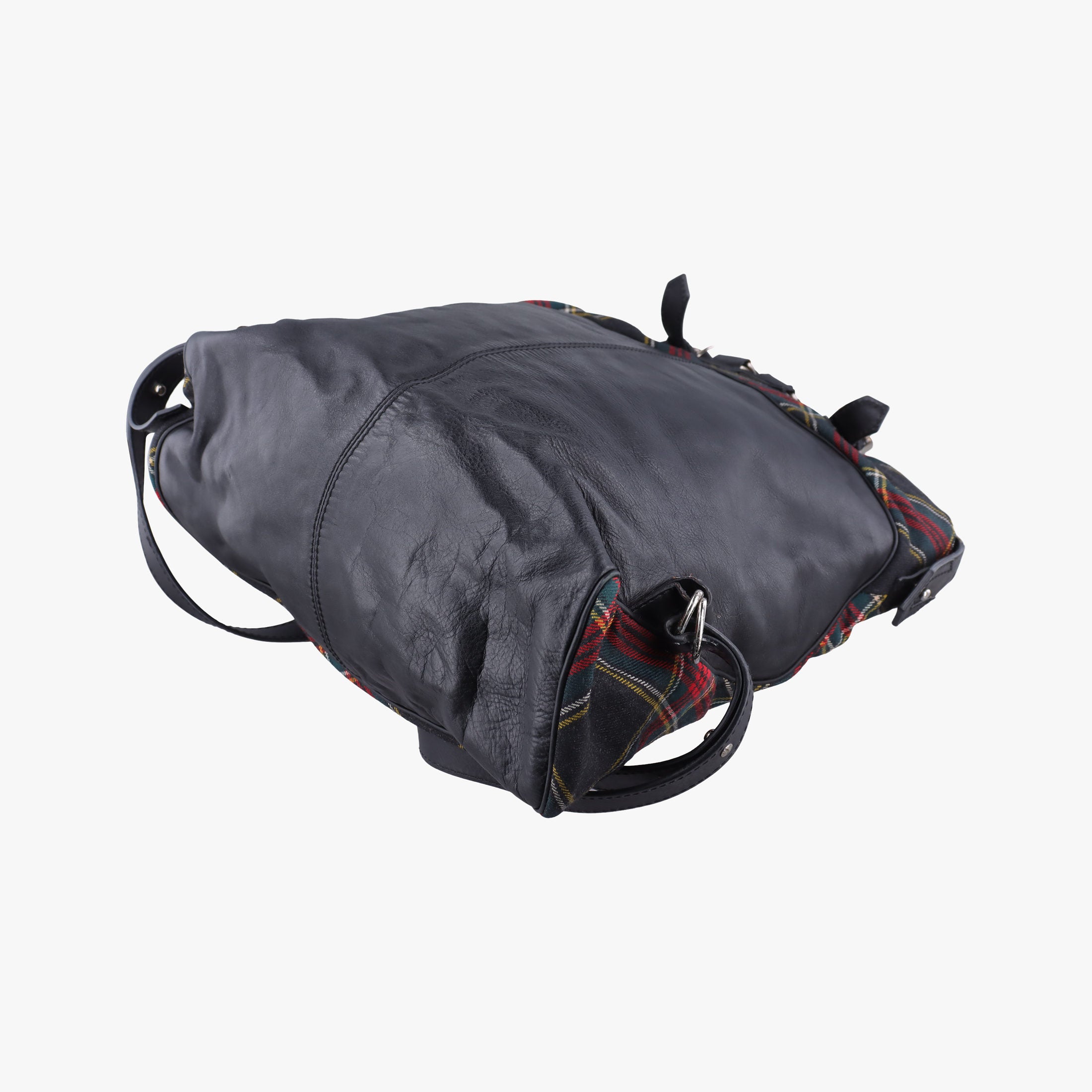 Pre-owned Christian Louboutin Syd Spiked Red Tartan × Black Canvas/Velvet × Calfskin  backpack/rucksack | stylenewstar