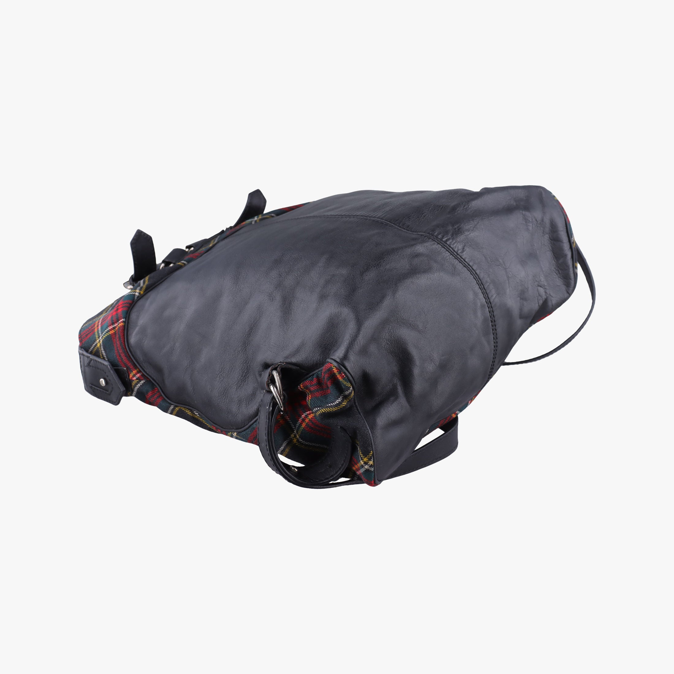 Pre-owned Christian Louboutin Syd Spiked Red Tartan × Black Canvas/Velvet × Calfskin  backpack/rucksack | stylenewstar
