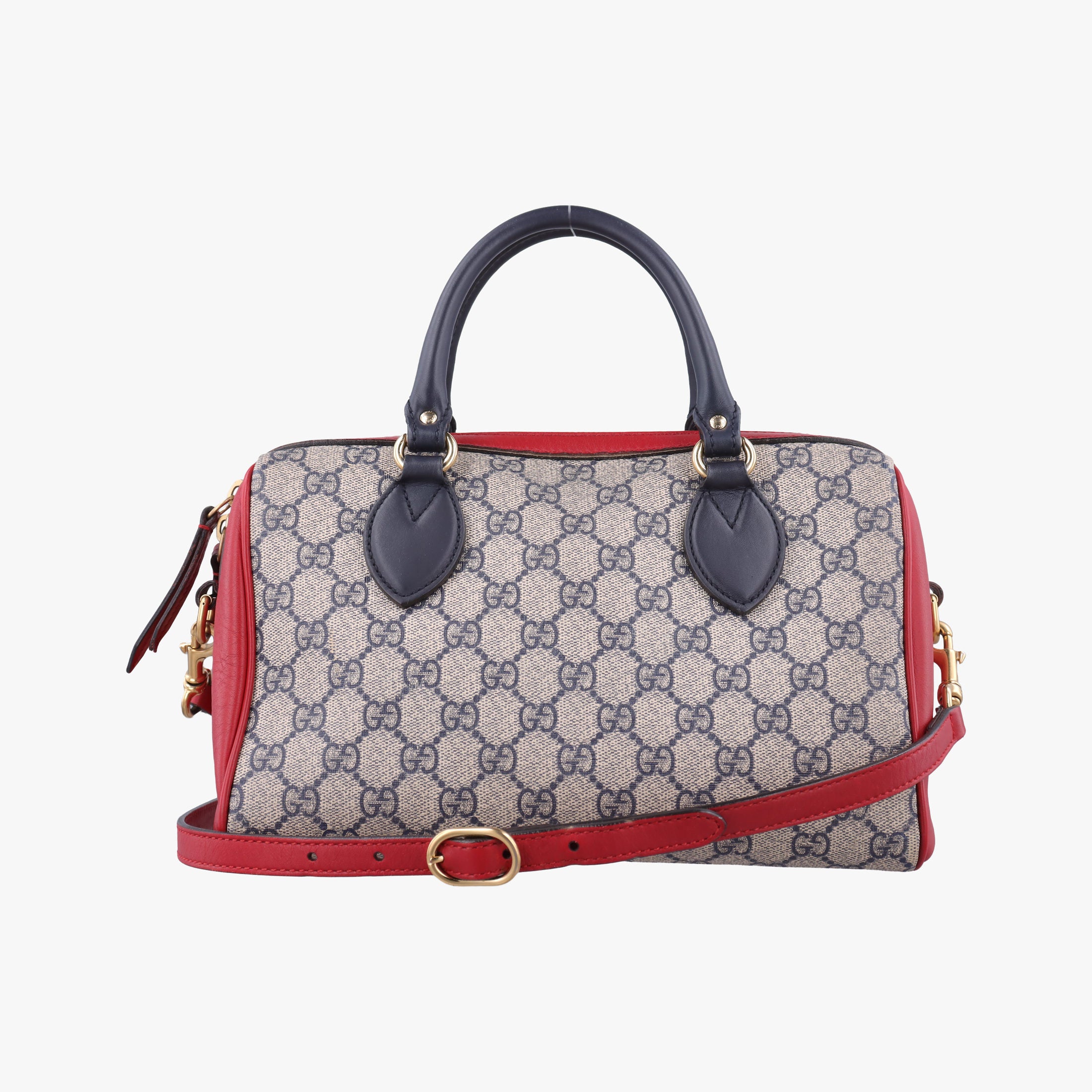 Vintage Gucci GG SUPREME Beige x Red x Navy PVC coated canvasxLeather 409529 shoulderbag | stylenewstar