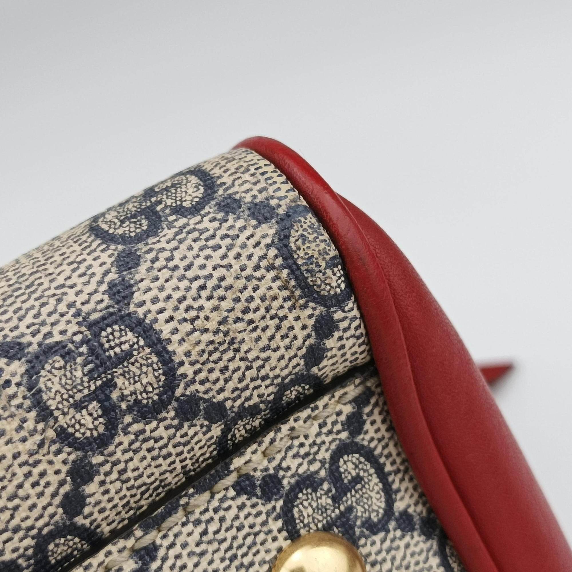 Vintage Gucci GG SUPREME Beige x Red x Navy PVC coated canvasxLeather 409529 shoulderbag | stylenewstar
