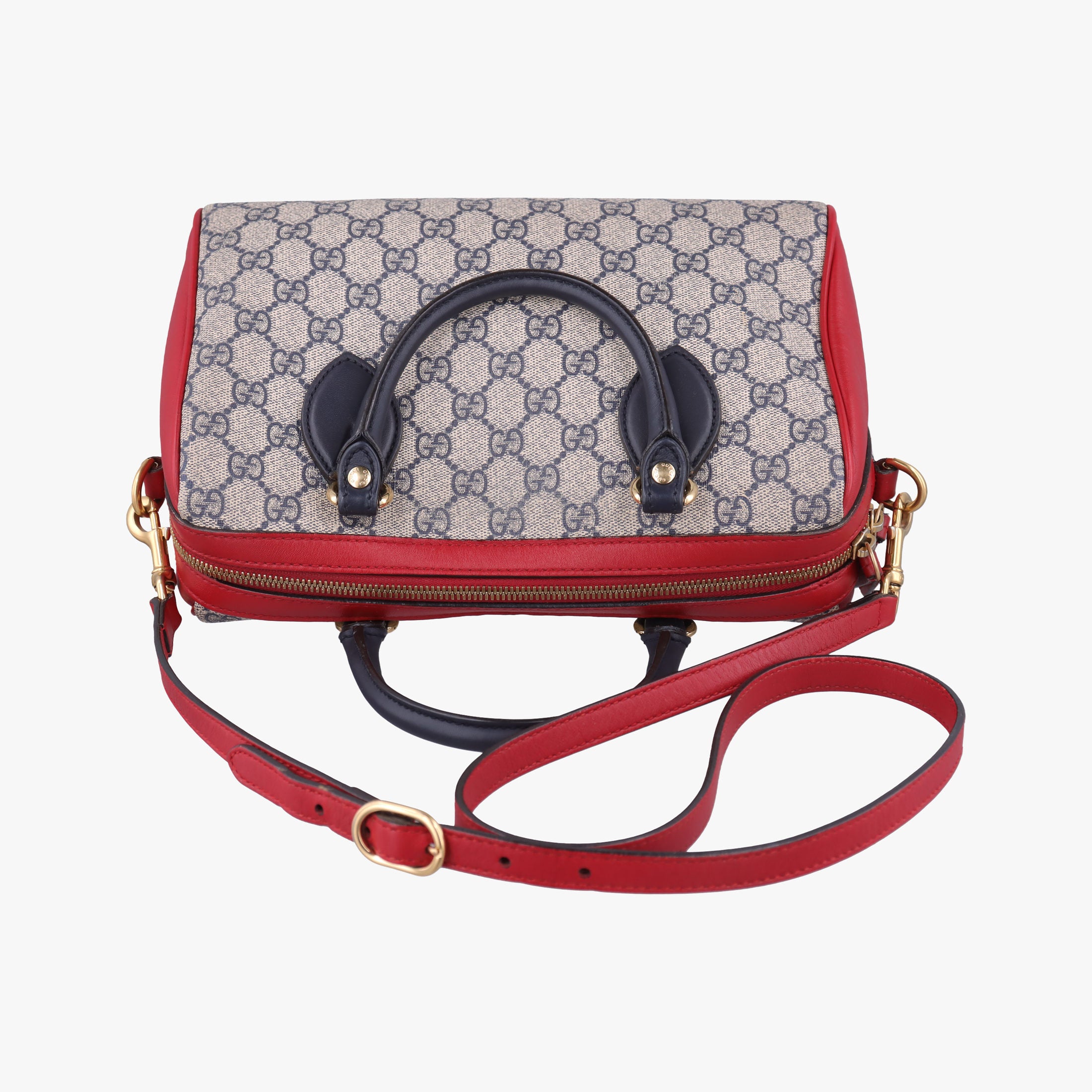 Vintage Gucci GG SUPREME Beige x Red x Navy PVC coated canvasxLeather 409529 shoulderbag | stylenewstar