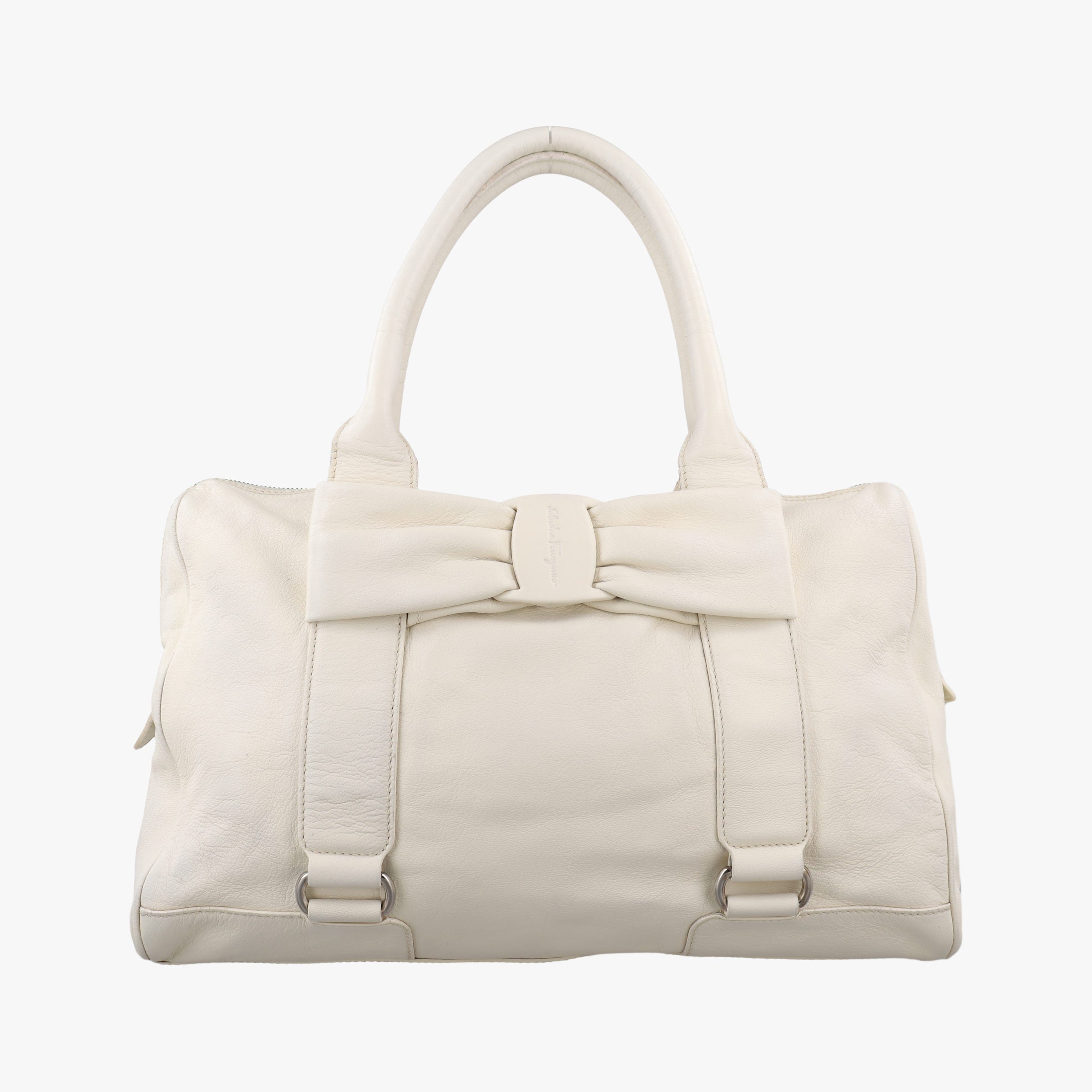Pre-owned Ferragamo Vara Bow White Leather  handbag | stylenewstar