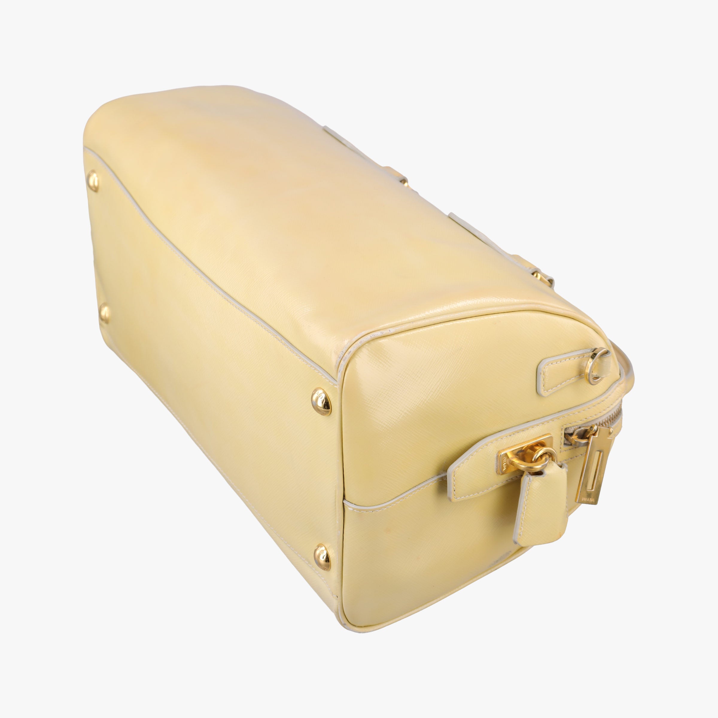 Secondhand Prada Boston Soleil Yellow Saffiano patent BL0831 shoulderbag | stylenewstar