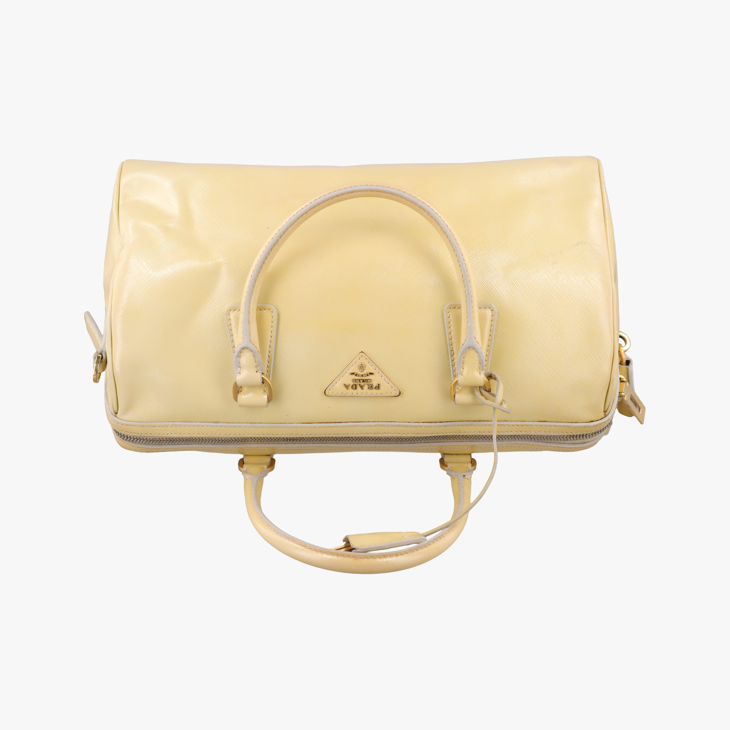 Secondhand Prada Boston Soleil Yellow Saffiano patent BL0831 shoulderbag | stylenewstar