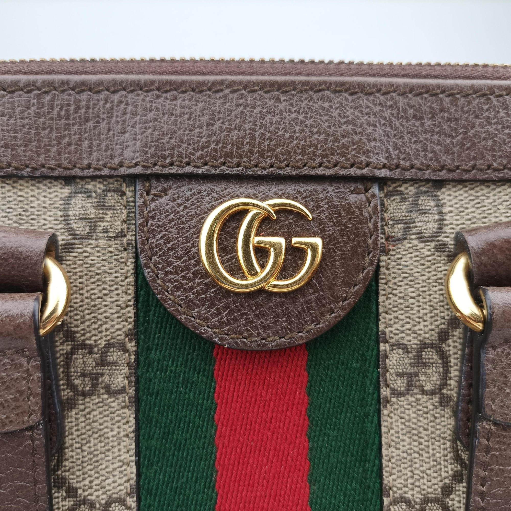 Pre-owned Gucci Ophidia brown×red×green PVC coated canvas×Leather 547551 handbag | stylenewstar