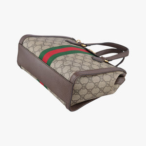 Pre-owned Gucci Ophidia brown×red×green PVC coated canvas×Leather 547551 handbag | stylenewstar