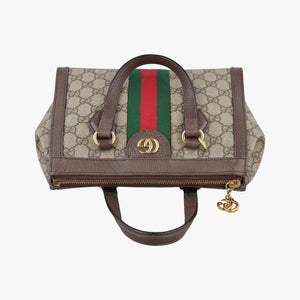 Pre-owned Gucci Ophidia brown×red×green PVC coated canvas×Leather 547551 handbag | stylenewstar