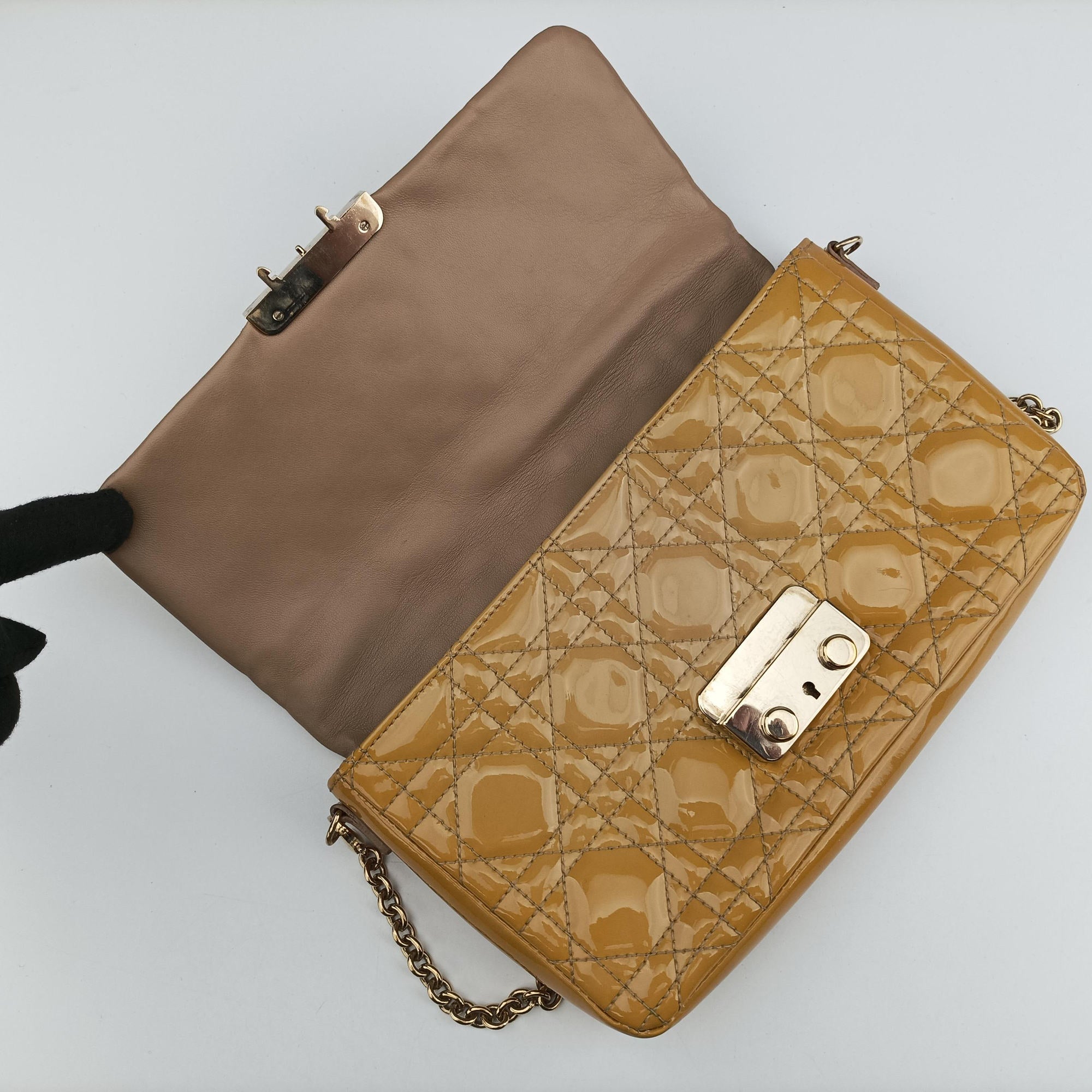 Vintage Christian Dior Miss Dior Cannage New Rock Yellow Patent  shoulderbag | stylenewstar