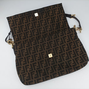 Pre-owned Fendi Mia Flap Brown canvas 8BT163 shoulderbag | stylenewstar