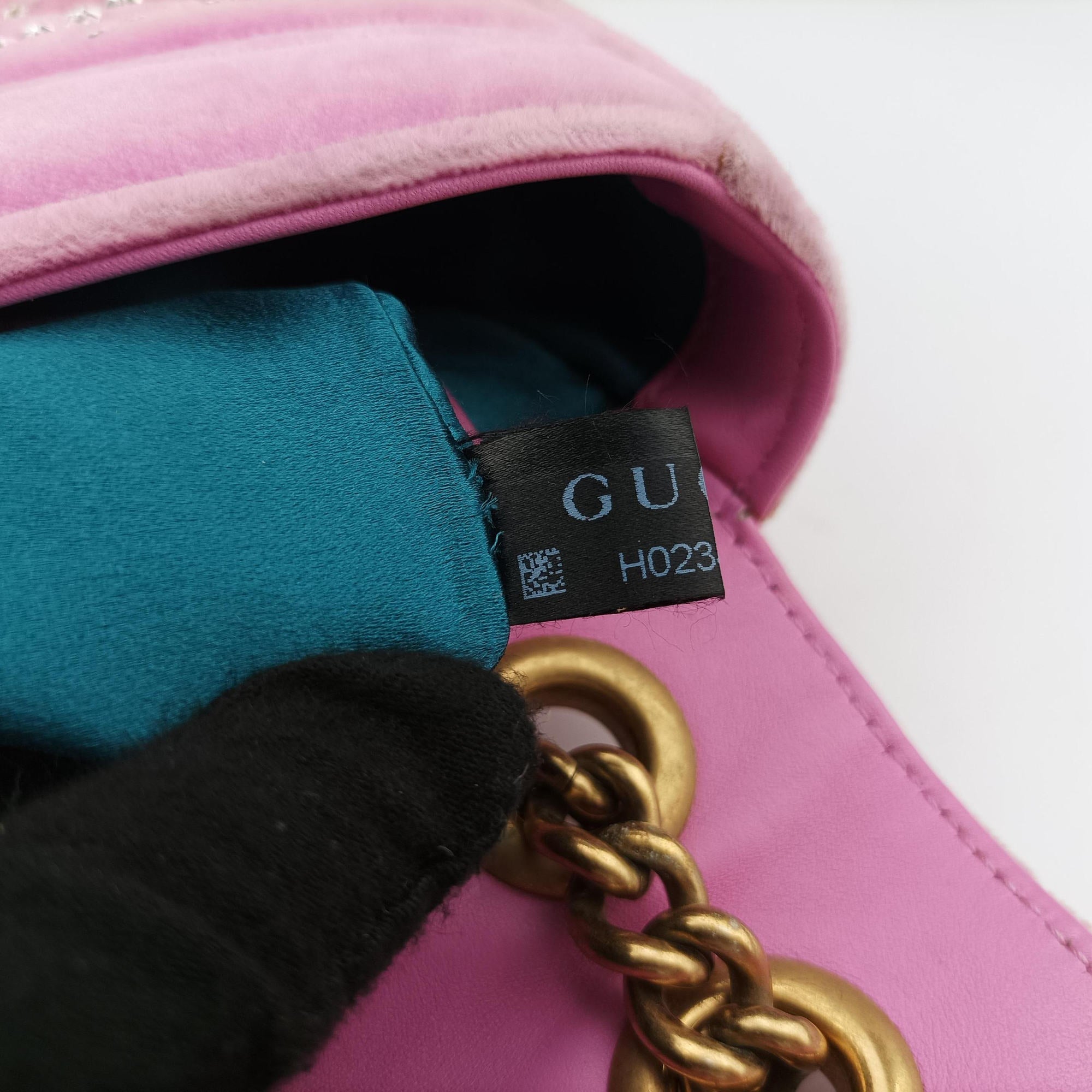 Pre-owned Gucci GG Marmont Pink velour 443497 shoulderbag | stylenewstar