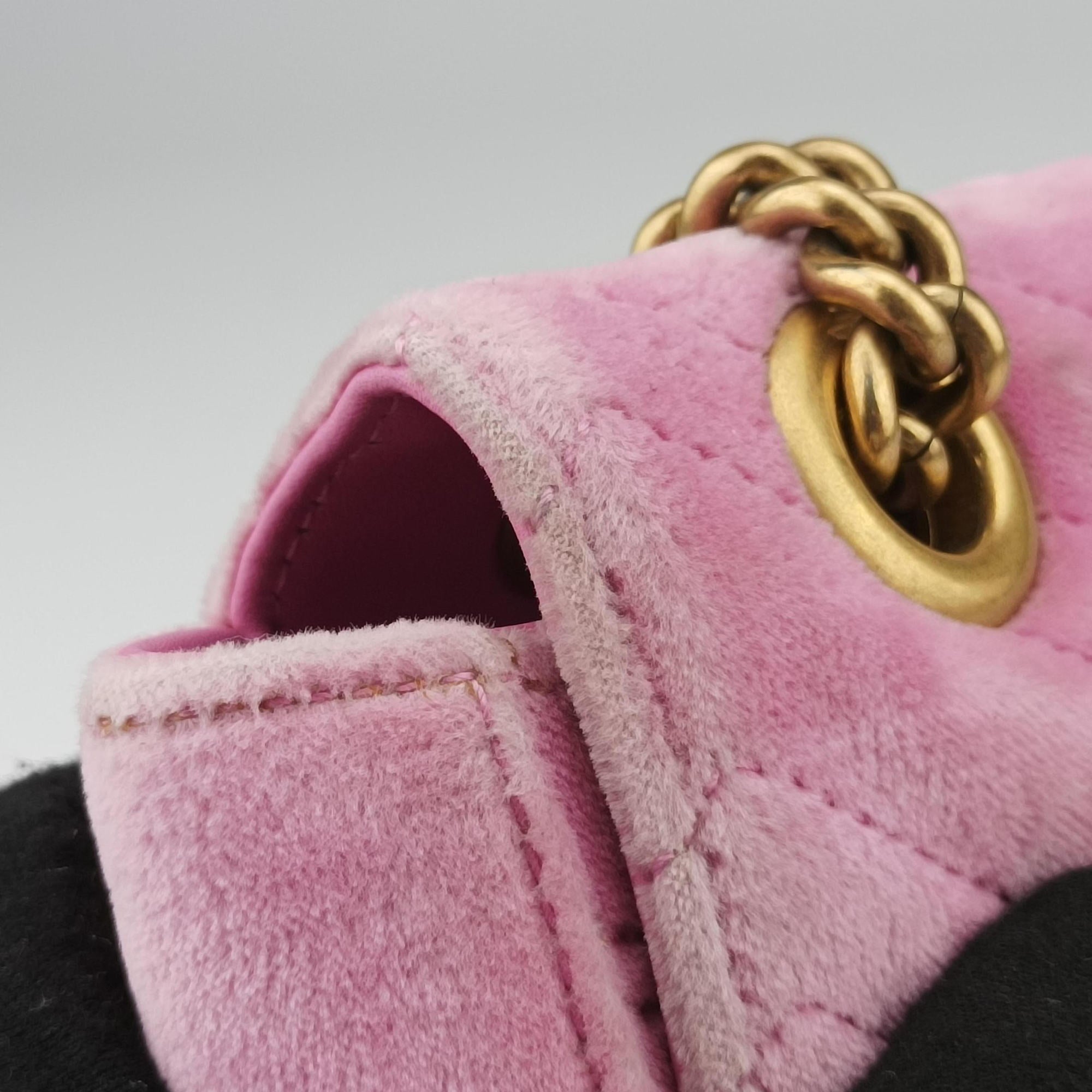 Pre-owned Gucci GG Marmont Pink velour 443497 shoulderbag | stylenewstar