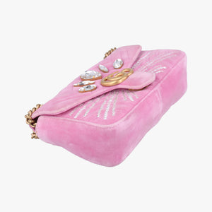 Pre-owned Gucci GG Marmont Pink velour 443497 shoulderbag | stylenewstar
