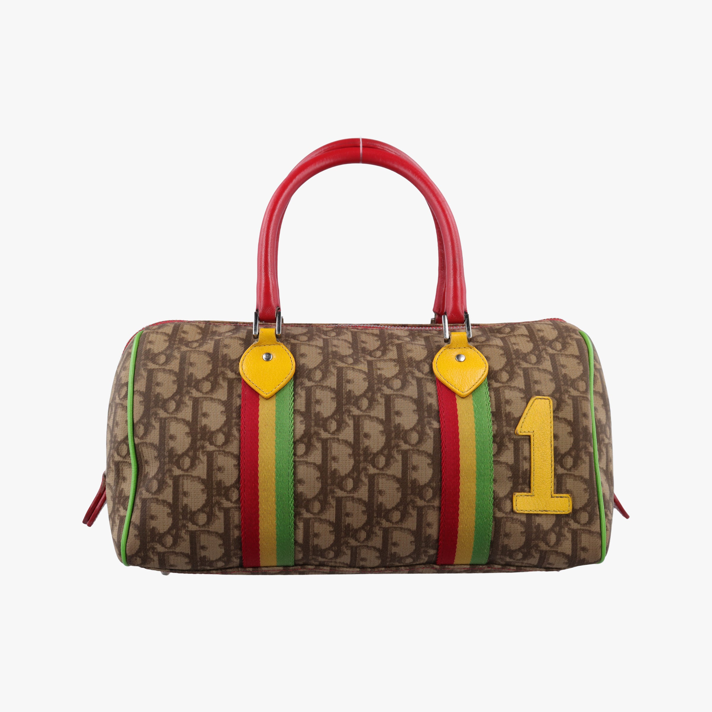 Pre-owned Christian Dior Trotter Brown x Yellow x Red x Green PVC coated canvas leather  handbag | stylenewstar