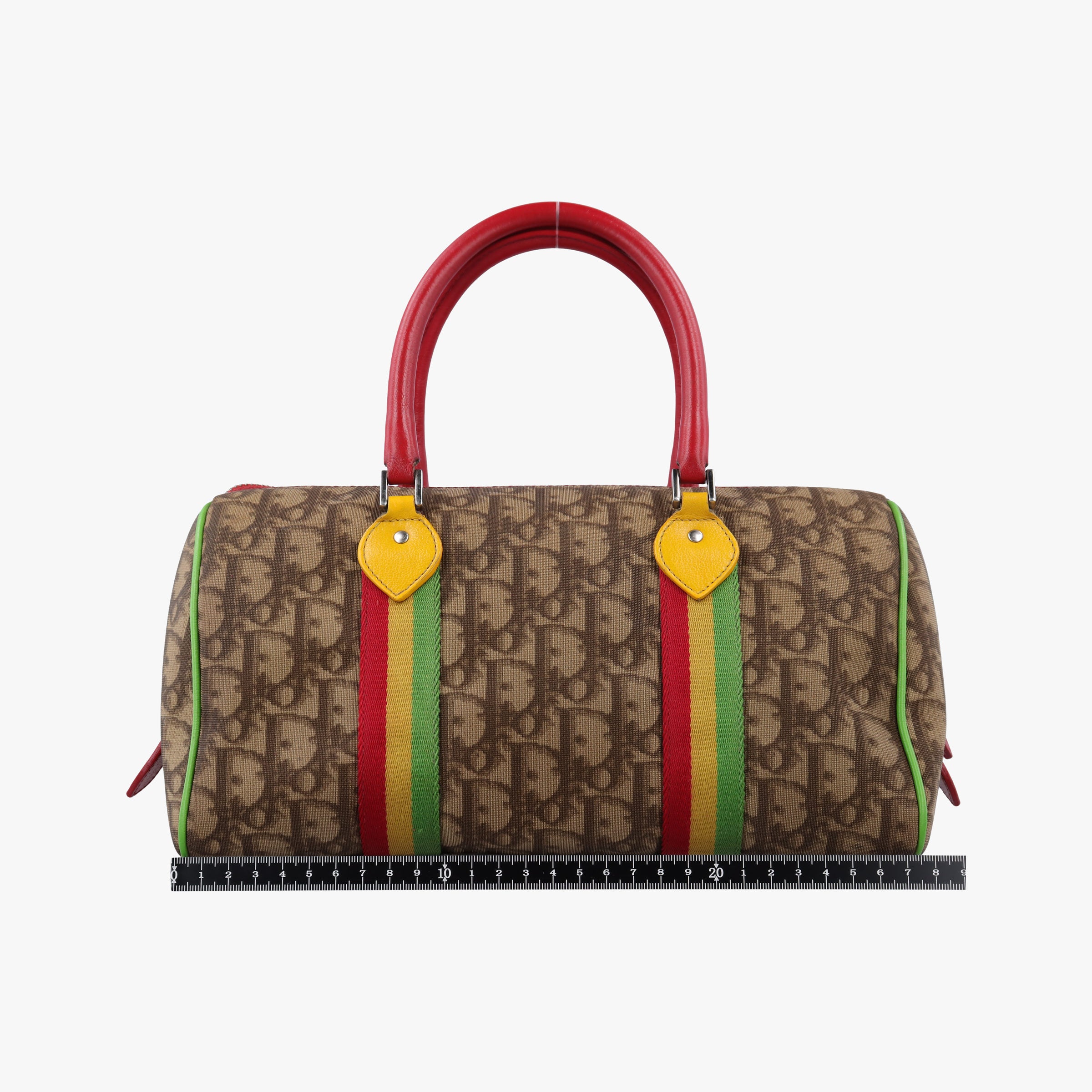 Pre-owned Christian Dior Trotter Brown x Yellow x Red x Green PVC coated canvas leather  handbag | stylenewstar