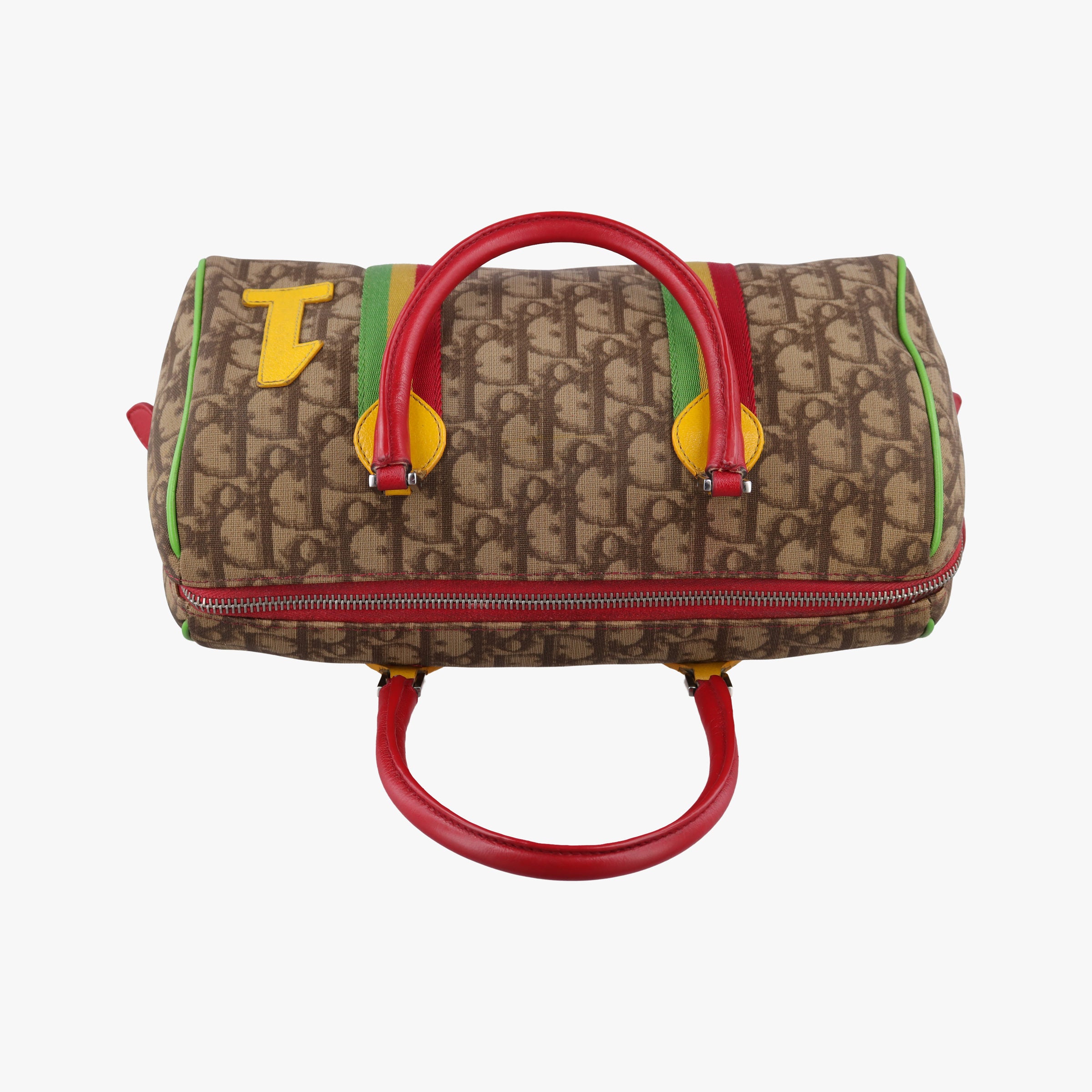 Pre-owned Christian Dior Trotter Brown x Yellow x Red x Green PVC coated canvas leather  handbag | stylenewstar