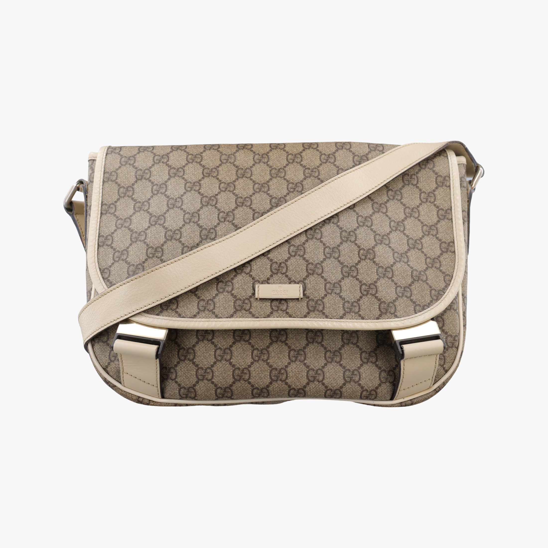 Pre-owned Gucci GG Plus Messenger Brown×White PVC coated canvas 201732 shoulderbag | stylenewstar