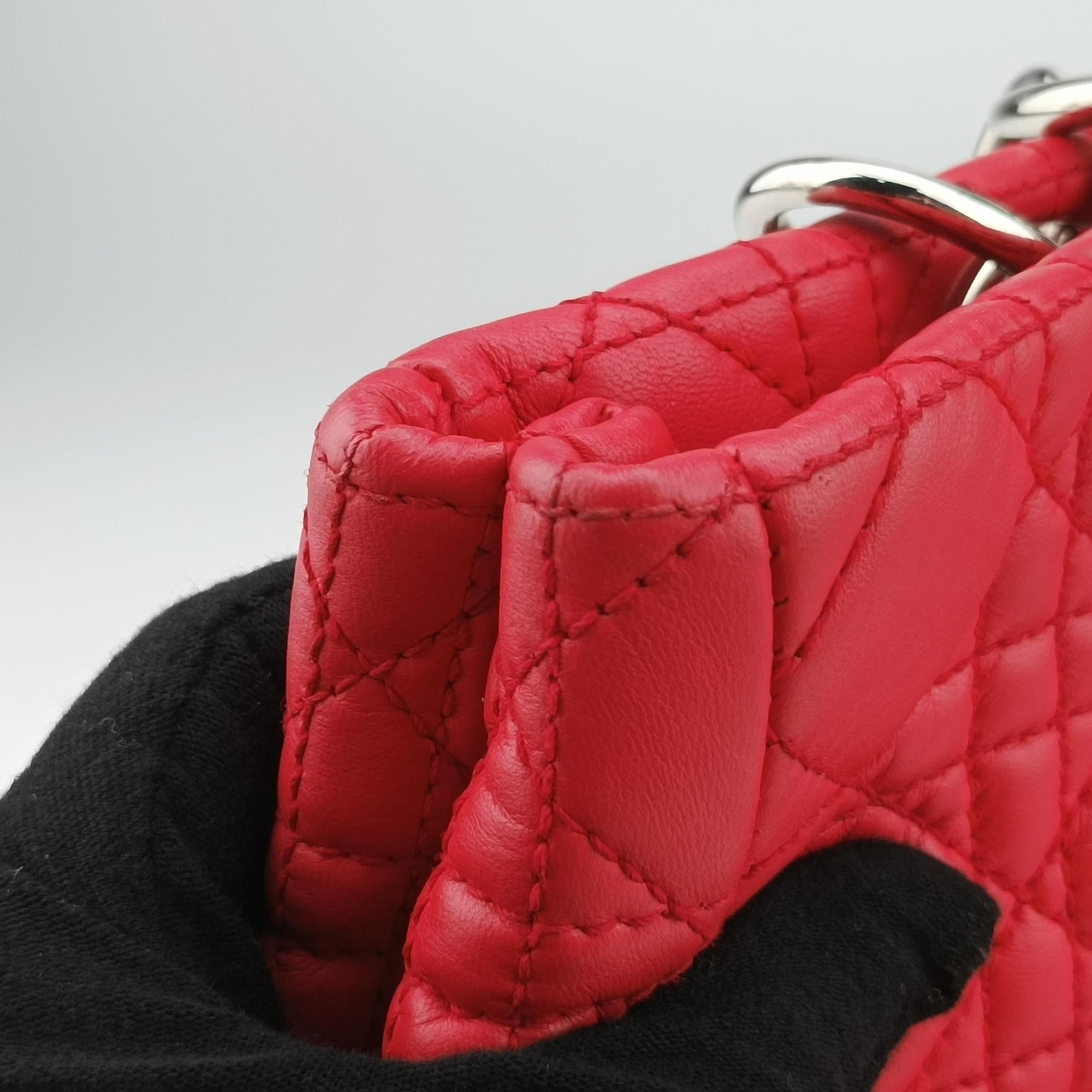 Pre-owned Christian Dior Cannage Dior Soft Shopping Red lambskin  shoulderbag | stylenewstar