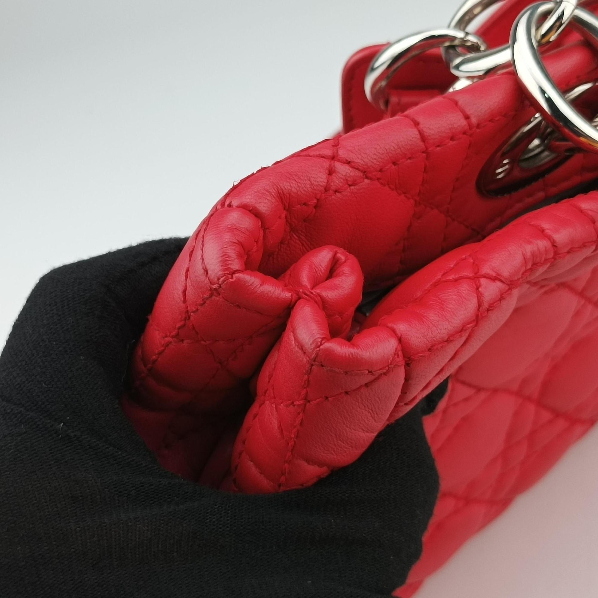 Pre-owned Christian Dior Cannage Dior Soft Shopping Red lambskin  shoulderbag | stylenewstar