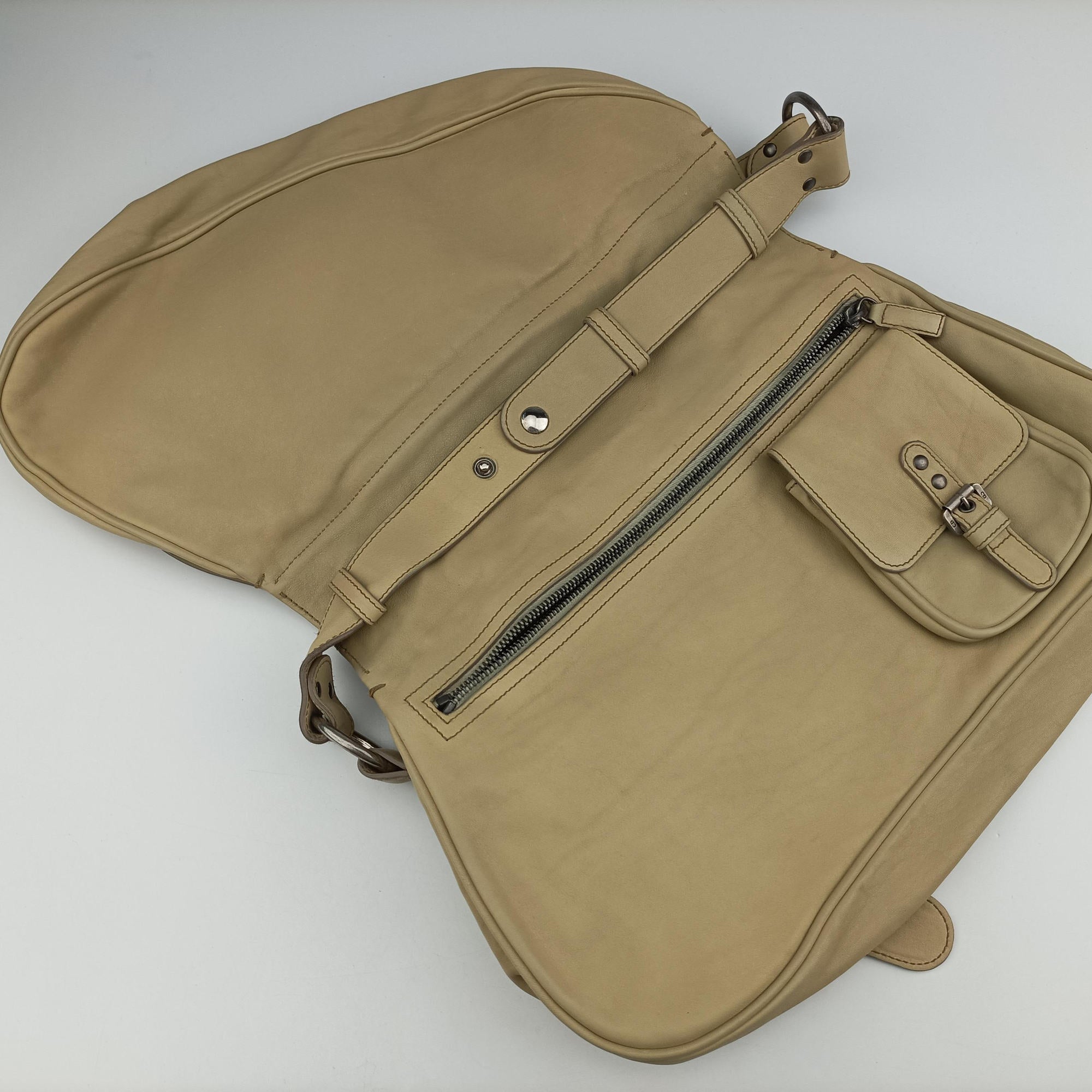 Pre-owned Christian Dior Gaucho Beige Leather  shoulderbag | stylenewstar