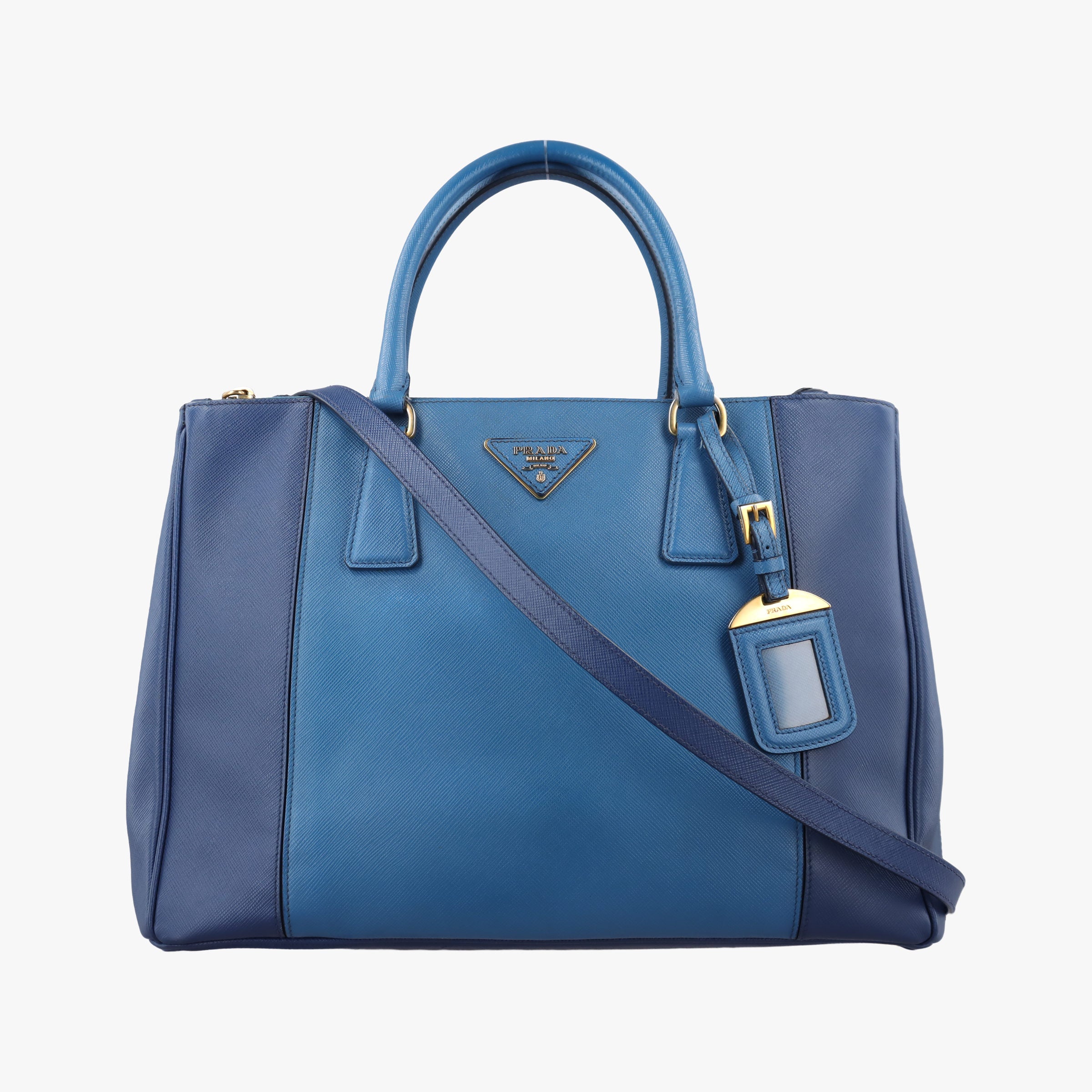 Pre-owned Prada Galleria Blue×Navy SAFFIANO Leather B2274C shoulderbag | stylenewstar