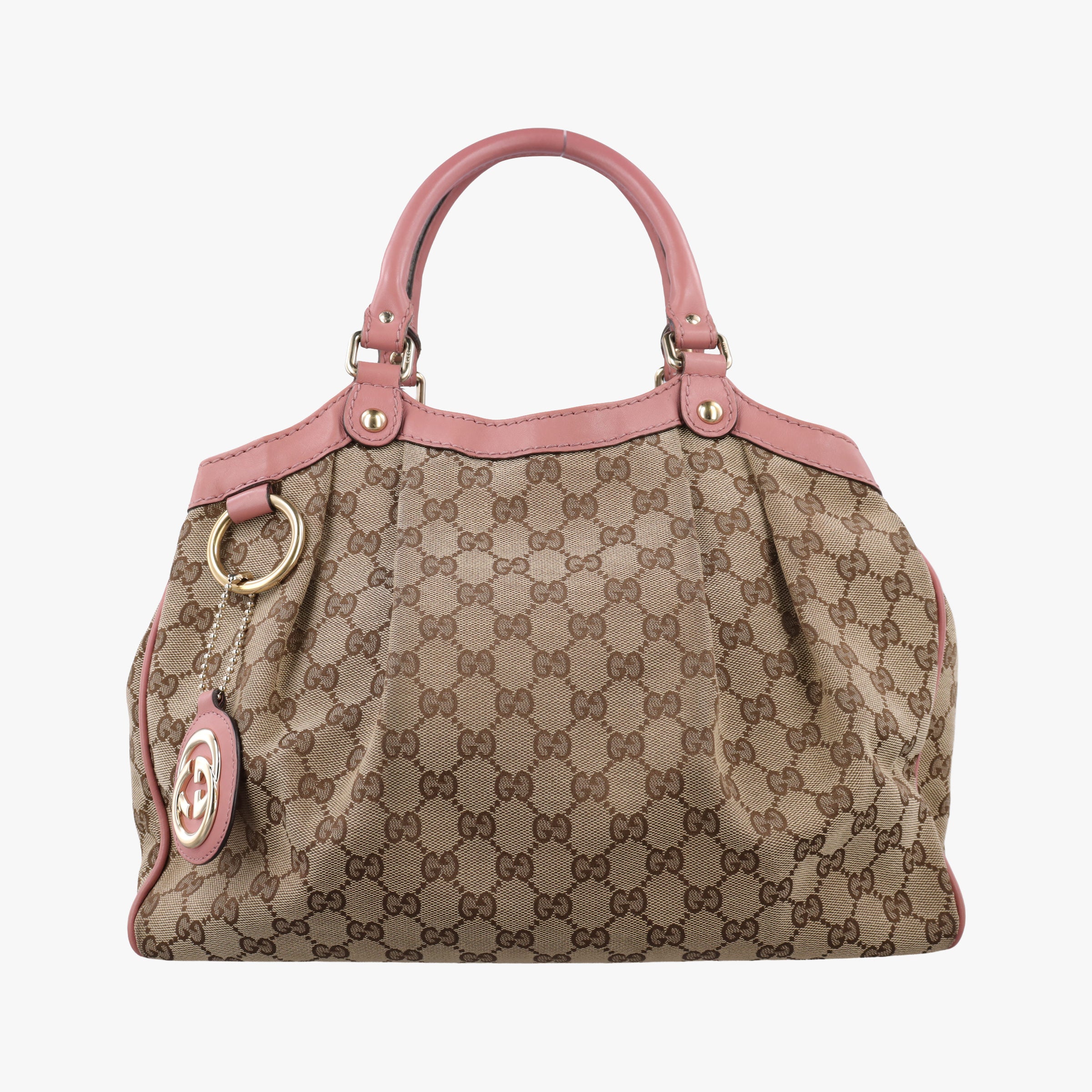 Pre-owned Gucci Sukey Beige × Brown × Pink canvas×leather 211944 handbag | stylenewstar