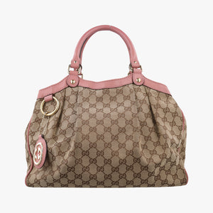 Pre-owned Gucci Sukey Beige × Brown × Pink canvas×leather 211944 handbag | stylenewstar