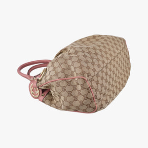 Pre-owned Gucci Sukey Beige × Brown × Pink canvas×leather 211944 handbag | stylenewstar