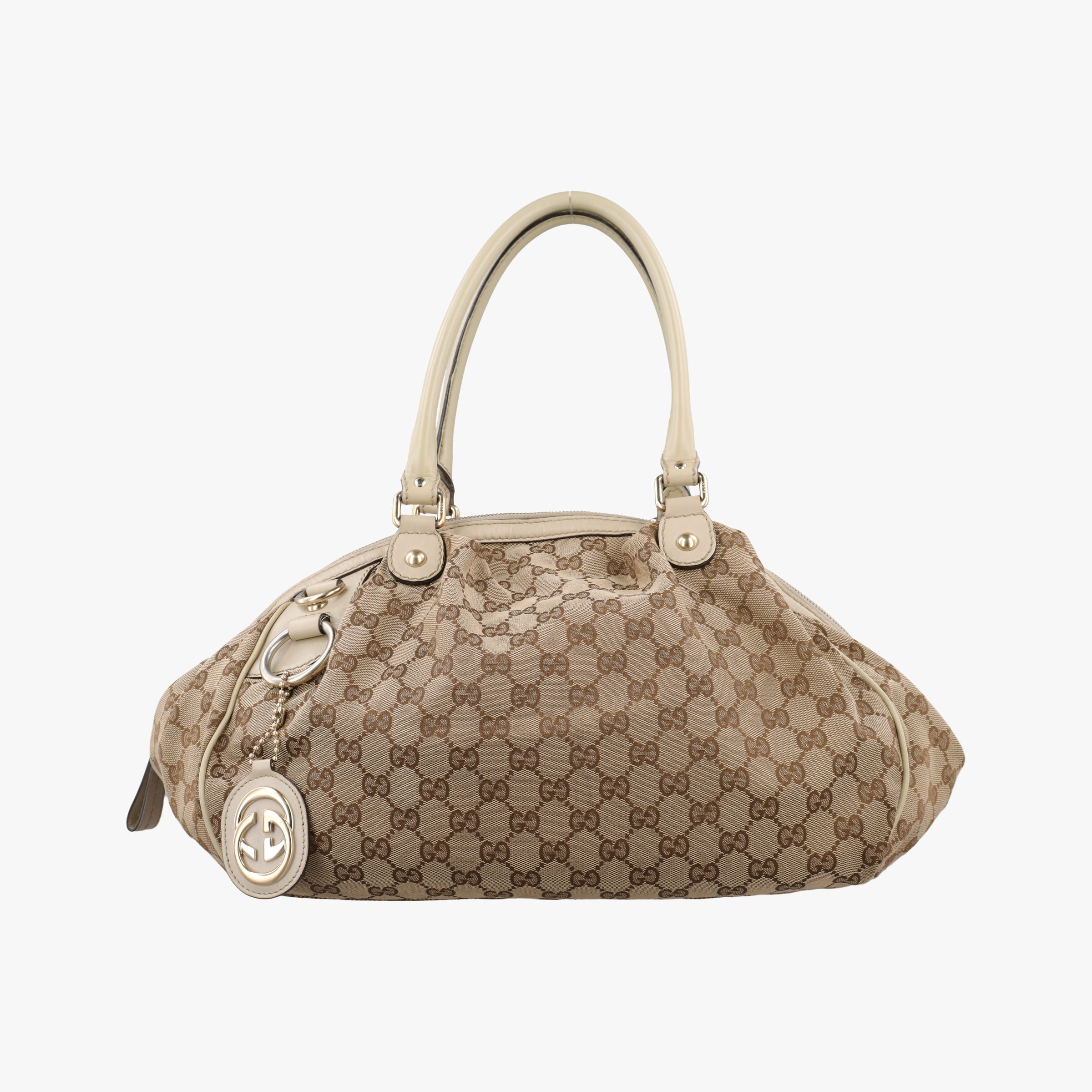 Pre-owned Gucci Sukey GUCCISSIMA Beige×White canvas×leather 223974 handbag | stylenewstar