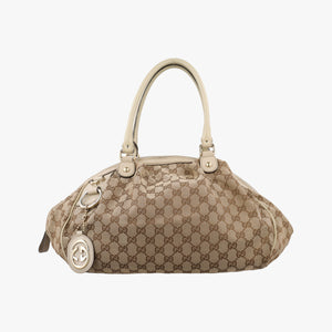 Pre-owned Gucci Sukey GUCCISSIMA Beige×White canvas×leather 223974 handbag | stylenewstar