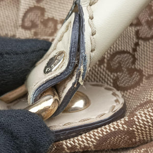 Pre-owned Gucci Sukey GUCCISSIMA Beige×White canvas×leather 223974 handbag | stylenewstar