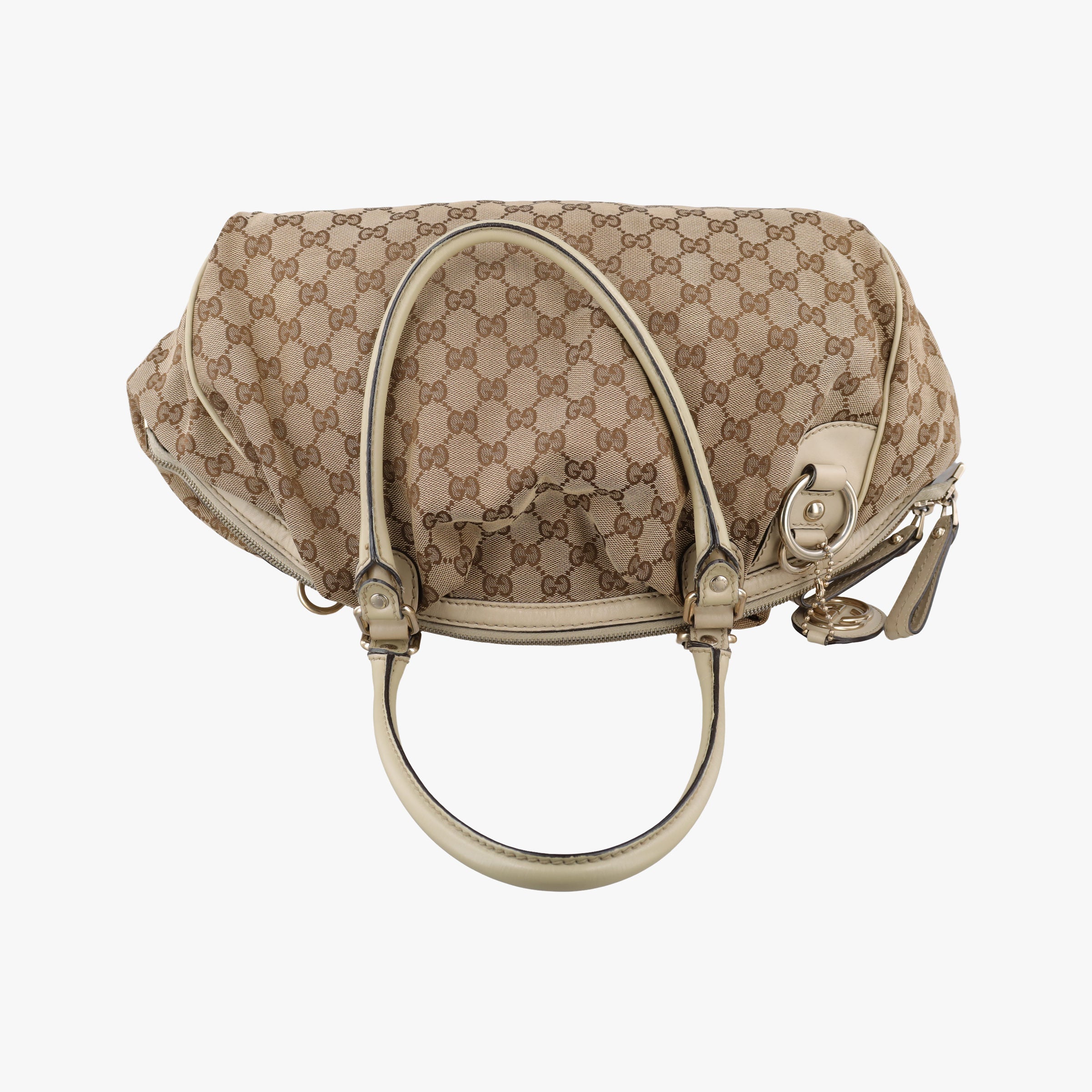 Pre-owned Gucci Sukey GUCCISSIMA Beige×White canvas×leather 223974 handbag | stylenewstar