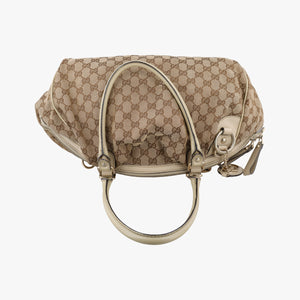Pre-owned Gucci Sukey GUCCISSIMA Beige×White canvas×leather 223974 handbag | stylenewstar