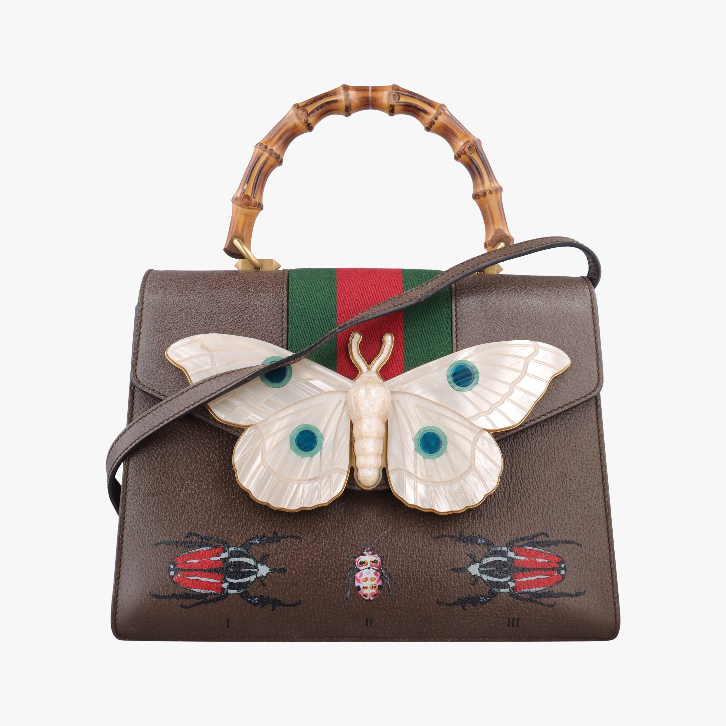 Pre-owned Gucci Bamboo Web butterfly Brown×Multicolour leather 488691 shoulderbag | stylenewstar