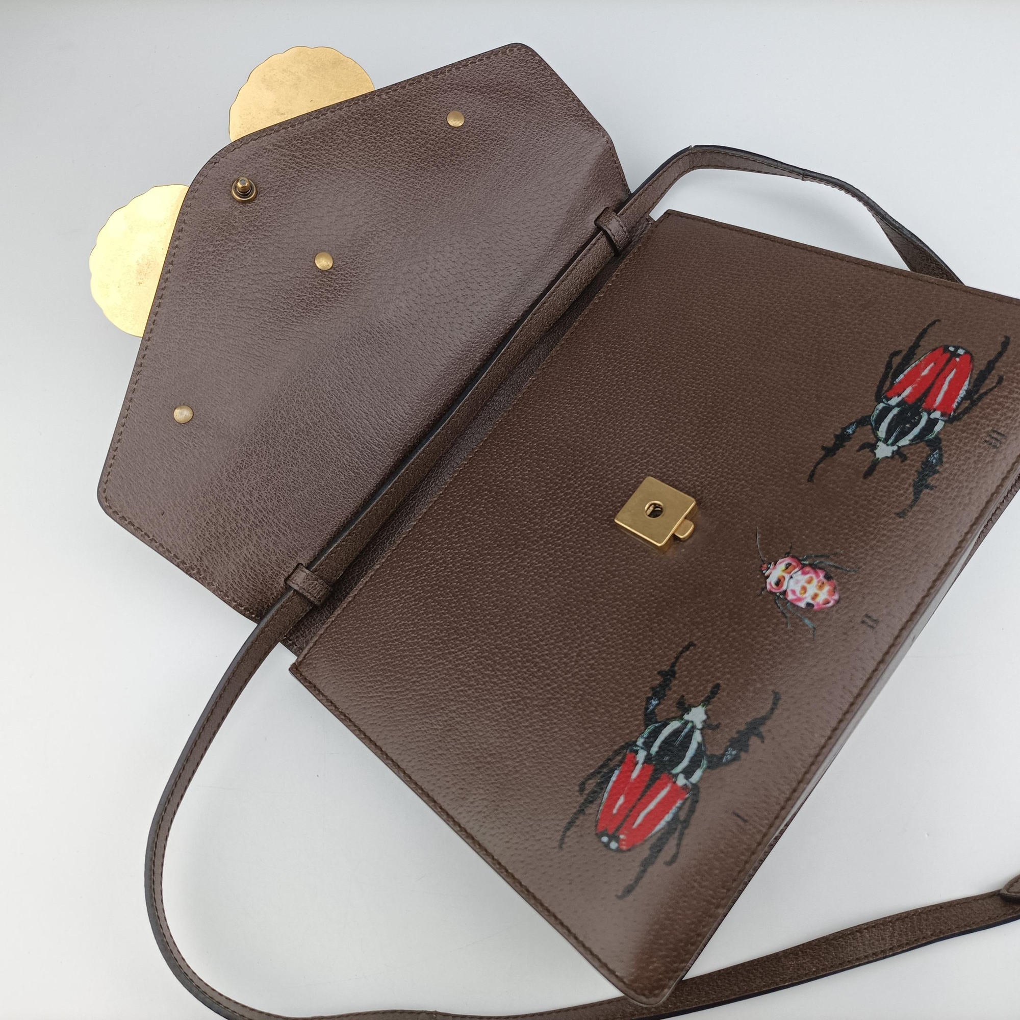 Pre-owned Gucci Bamboo Web butterfly Brown×Multicolour leather 488691 shoulderbag | stylenewstar