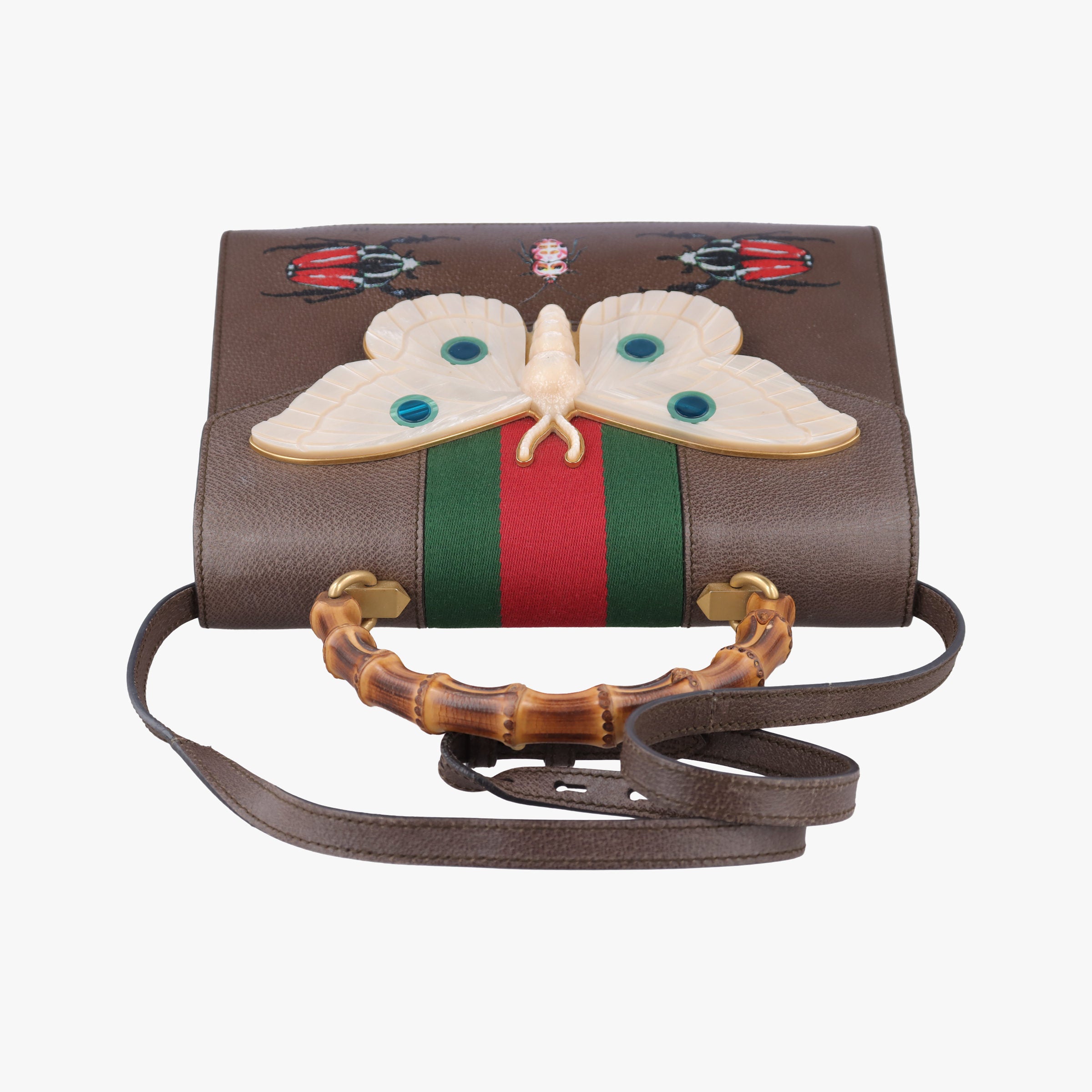 Pre-owned Gucci Bamboo Web butterfly Brown×Multicolour leather 488691 shoulderbag | stylenewstar