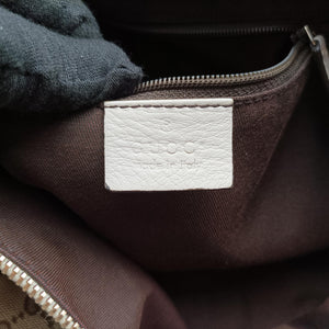 Pre-owned Gucci Abbey D-ring Hobo Beige×White canvas×leather 189833 handbag | stylenewstar