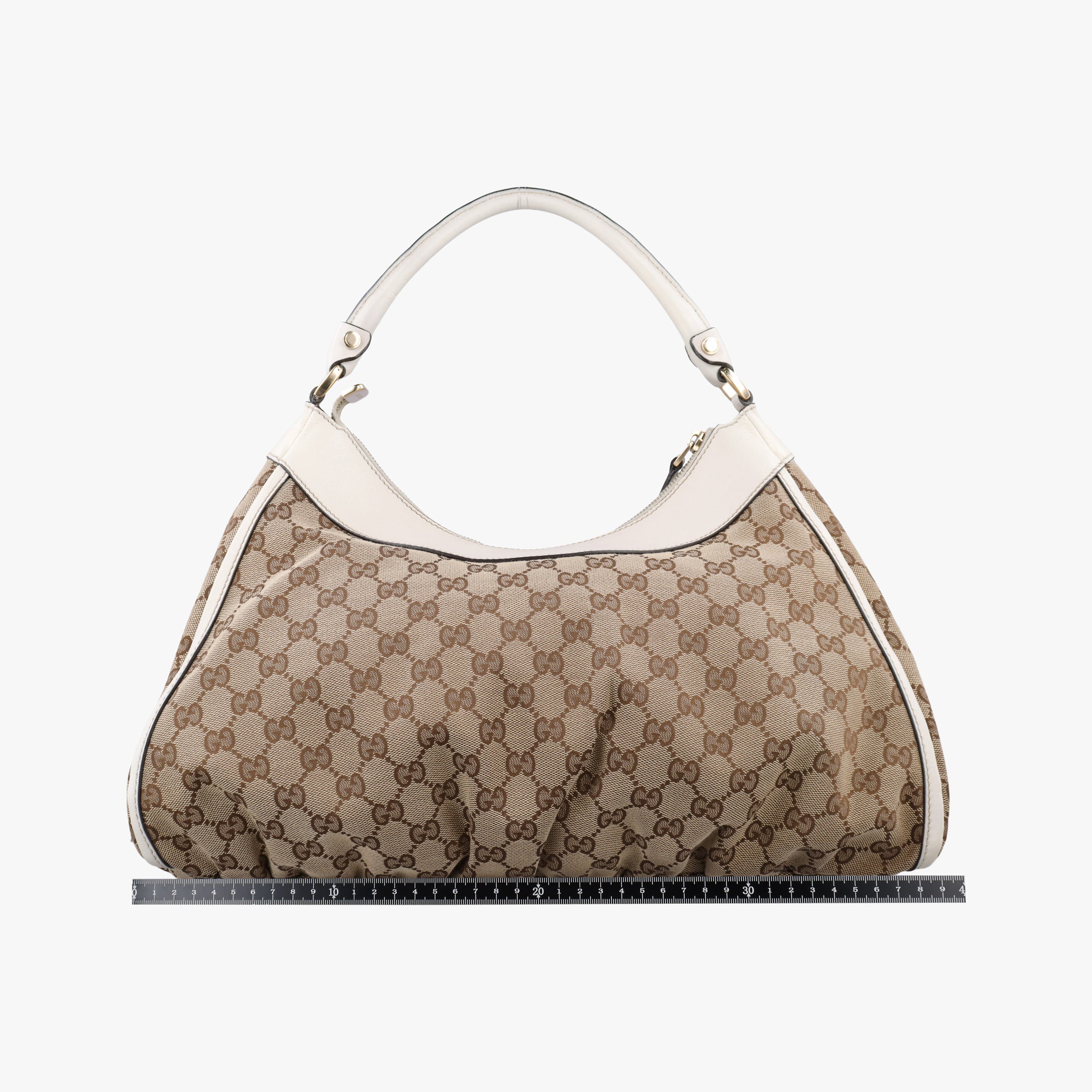 Pre-owned Gucci Abbey D-ring Hobo Beige×White canvas×leather 189833 handbag | stylenewstar