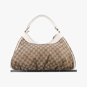 Pre-owned Gucci Abbey D-ring Hobo Beige×White canvas×leather 189833 handbag | stylenewstar