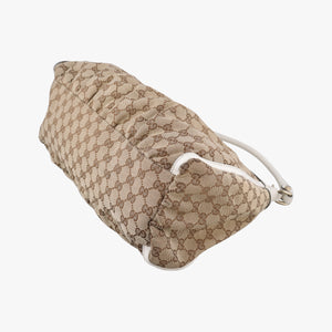 Pre-owned Gucci Abbey D-ring Hobo Beige×White canvas×leather 189833 handbag | stylenewstar